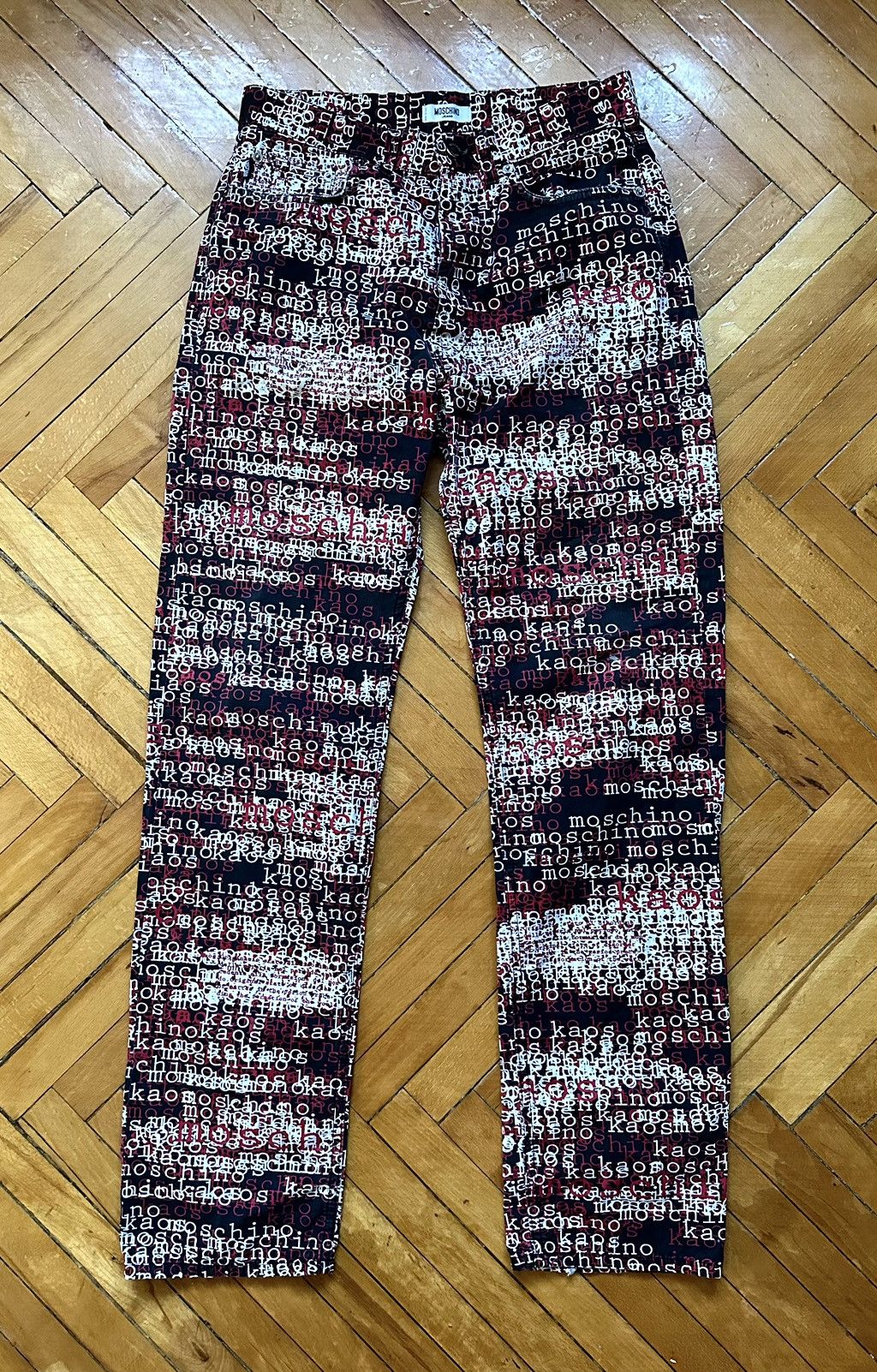 image of Moschino 'kaos' Monogram Jeans in Black/Red, Men's (Size 31)