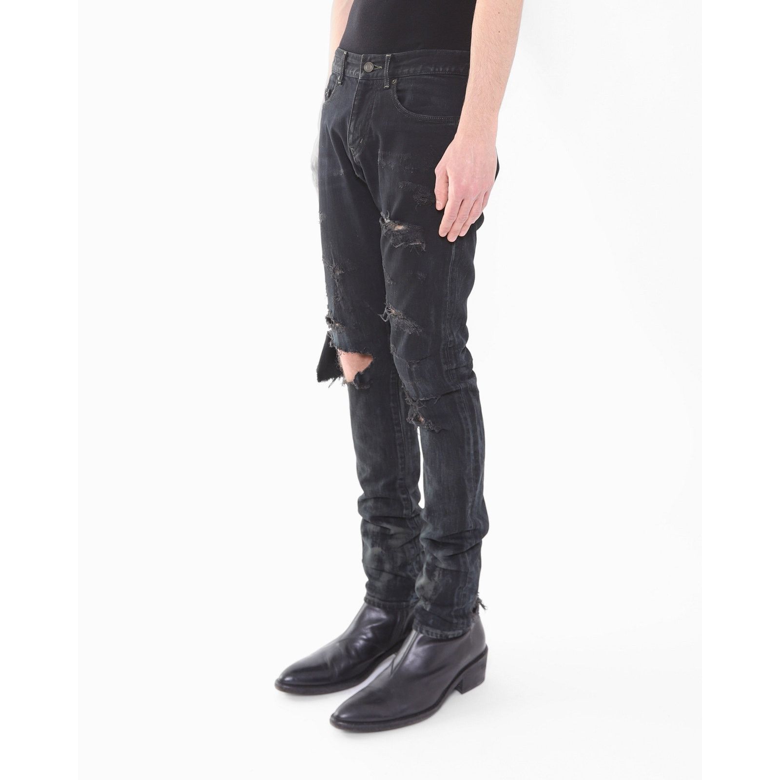 Saint Laurent Paris FW14 Crash Jeans in Black Oil Spill Denim Size US 29 - 9 Thumbnail