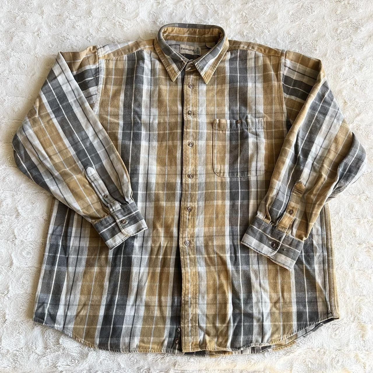 Fieldmaster Vintage Fieldmaster Flannel Shirt Mens XL Yellow Gray Madras Size US XL / EU 56 / 4 - 1 Thumbnail