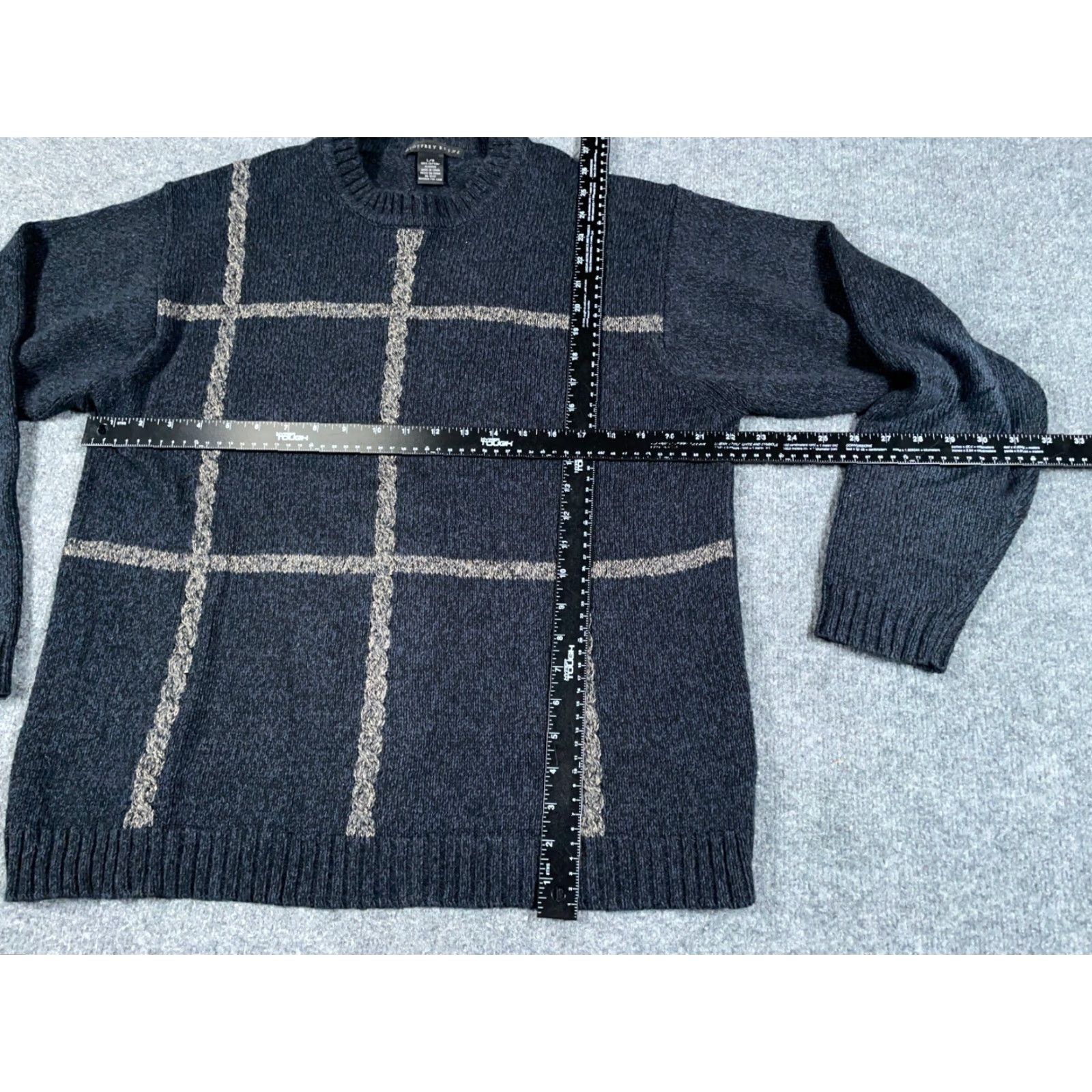 Geoffrey Beene VINTAGE Preppy Dad Style Grid Check Sweater Adult Large Dark Blue Cotton Knit Mens Size US L / EU 52-54 / 3 - 5 Thumbnail