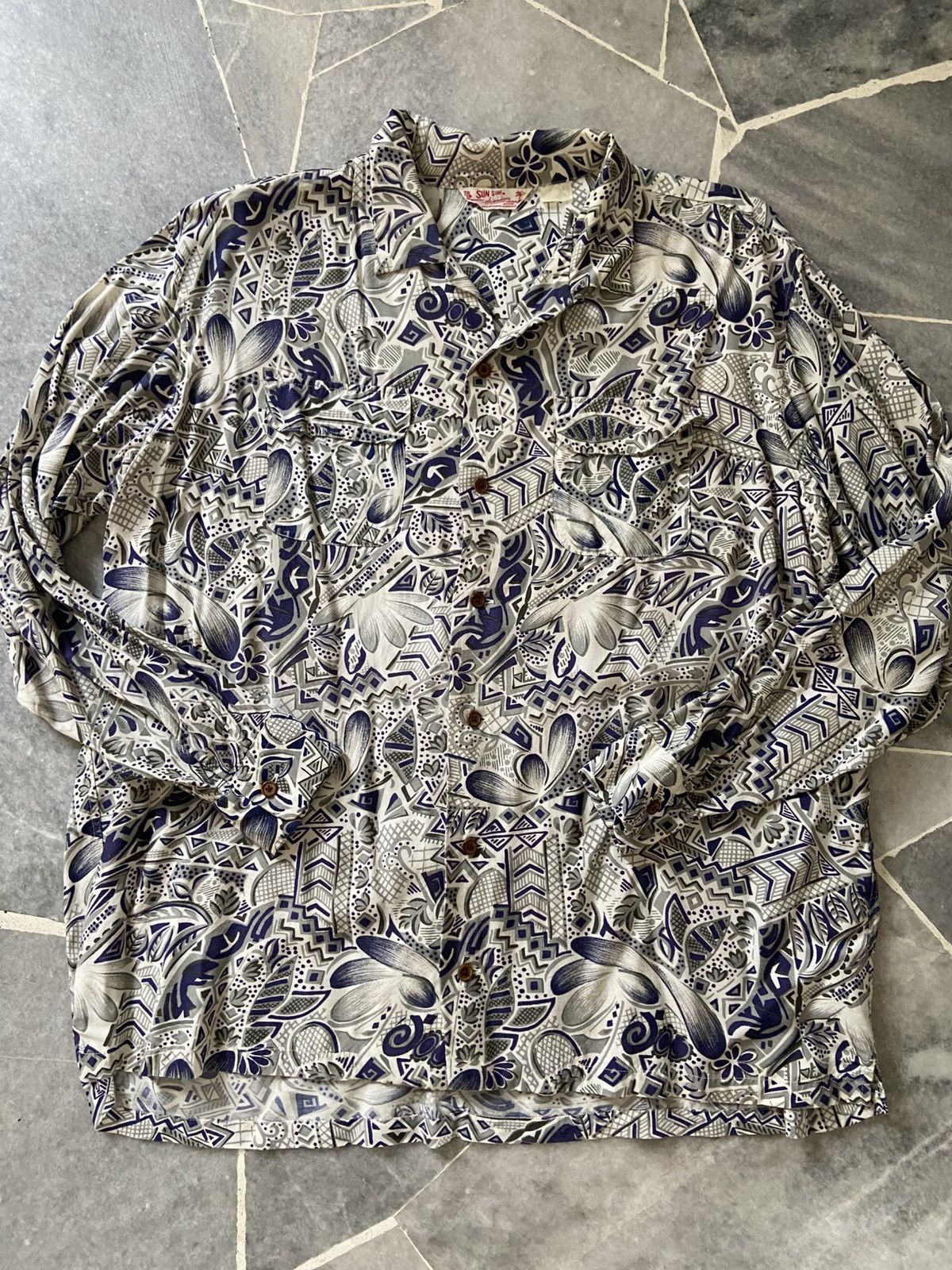 Sugar Cane Vintage Sun Surf Japan Long Sleeve Rayon Hawaiian Shirt Size US L / EU 52-54 / 3 - 9 Thumbnail