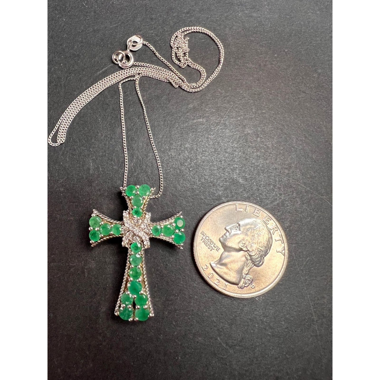 Other Emerald and zircon 925 silver cross pendant with chain Size ONE SIZE - 7 Thumbnail