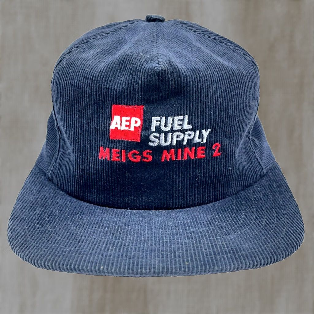 Coal VINTAGE AEP Trucker Hat Cap Blue Corduroy Snap Back 80s 90s Fuel Meigs Coal Mine Size ONE SIZE - 1 Thumbnail