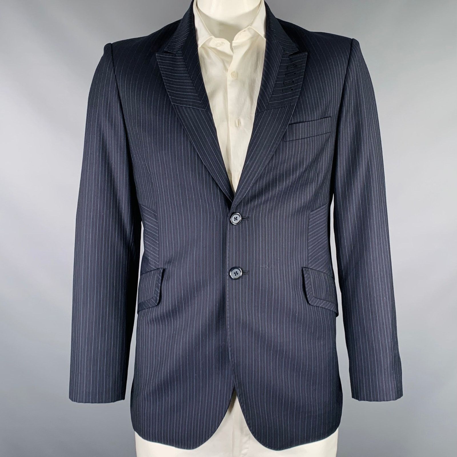 Other AUGUST Size 42 Navy Blue Stripe Single Breasted Sport Coat Size 42R - 1 Thumbnail