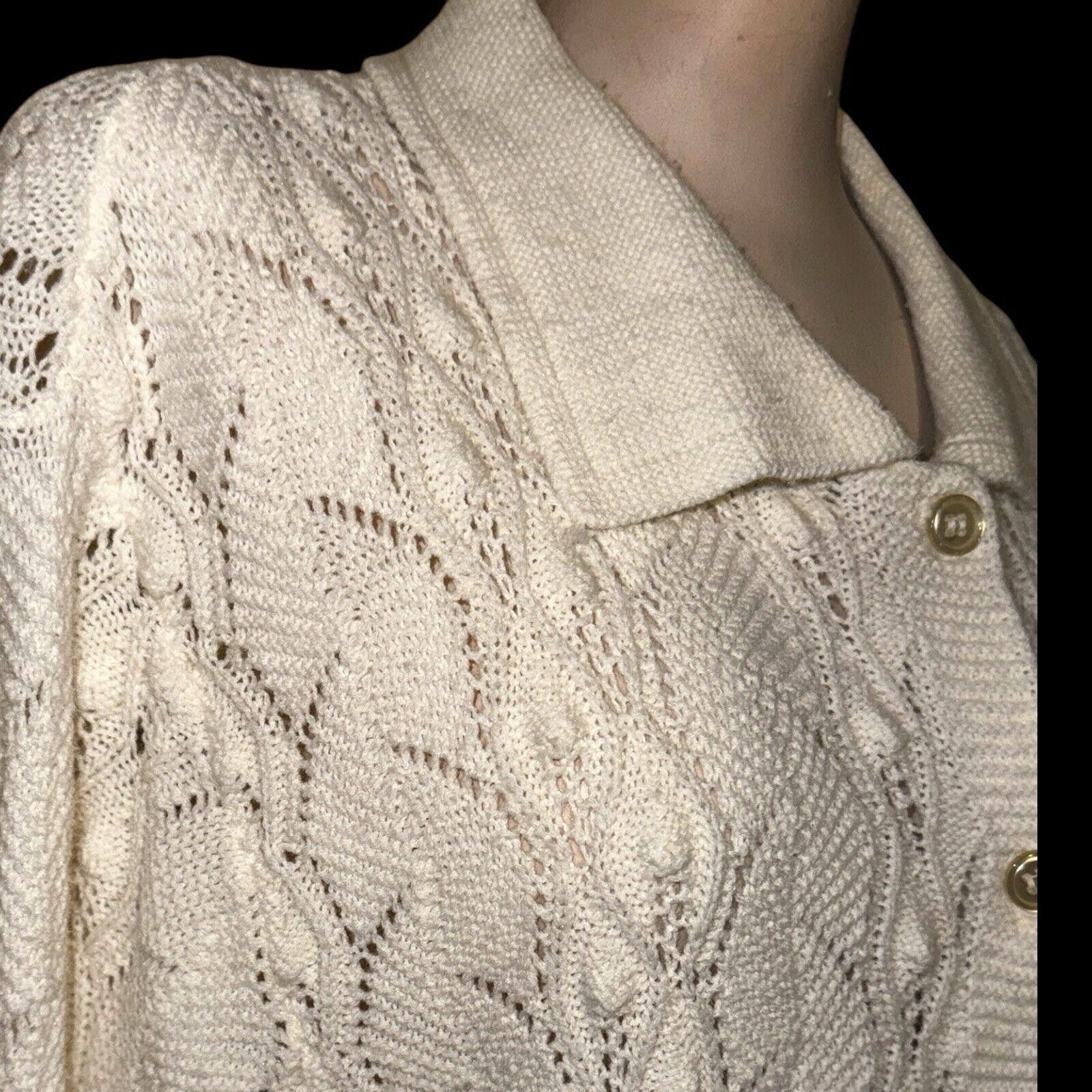 Designer Vintage Winter White Crochet Knit Cardiganr Grannycore Sz M Size M / US 6-8 / IT 42-44 - 4 Thumbnail