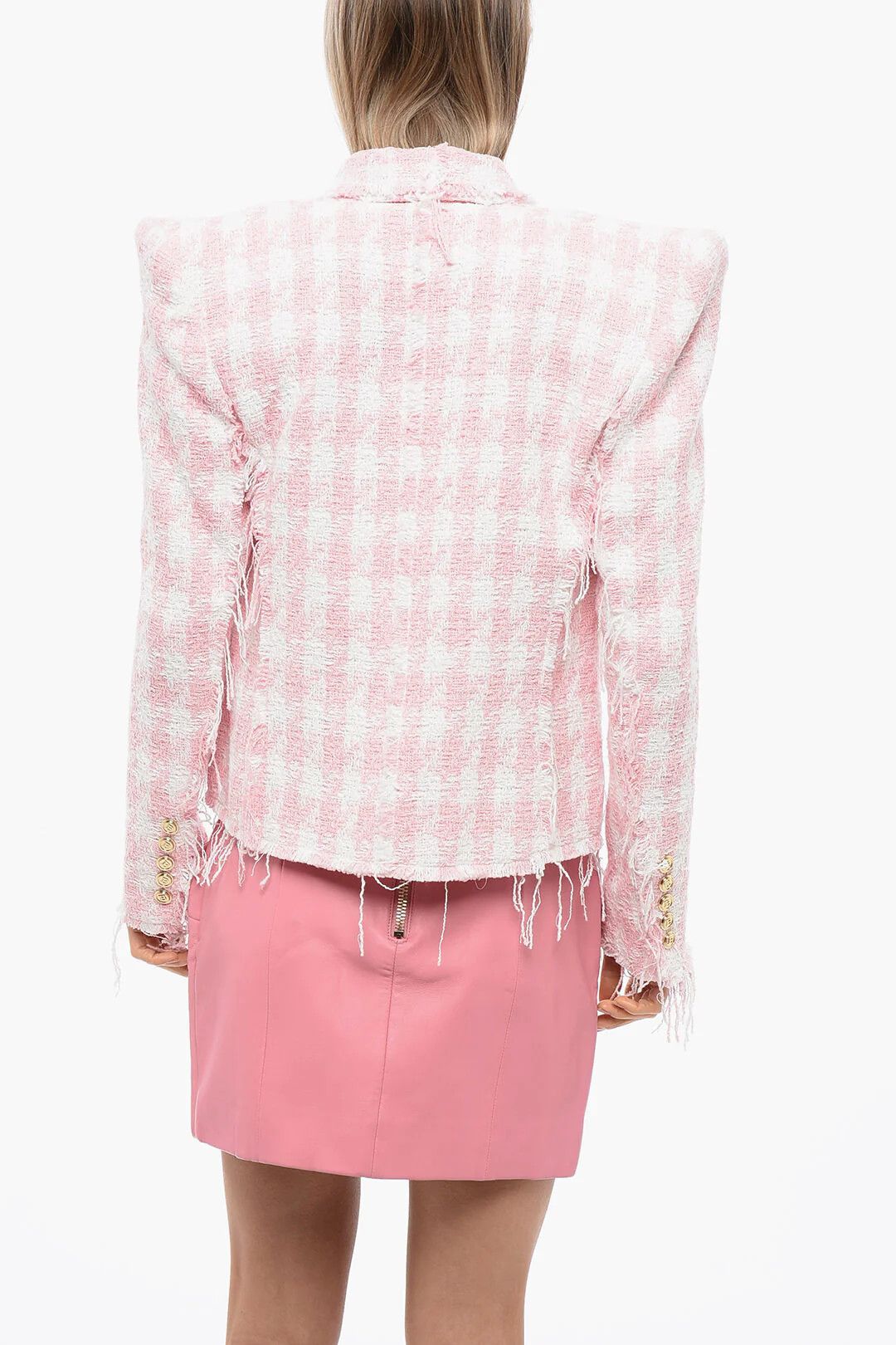 Balmain og1mm0326 Fringed Tweed Jacket in Pink Size M / US 6-8 / IT 42-44 - 2 Thumbnail