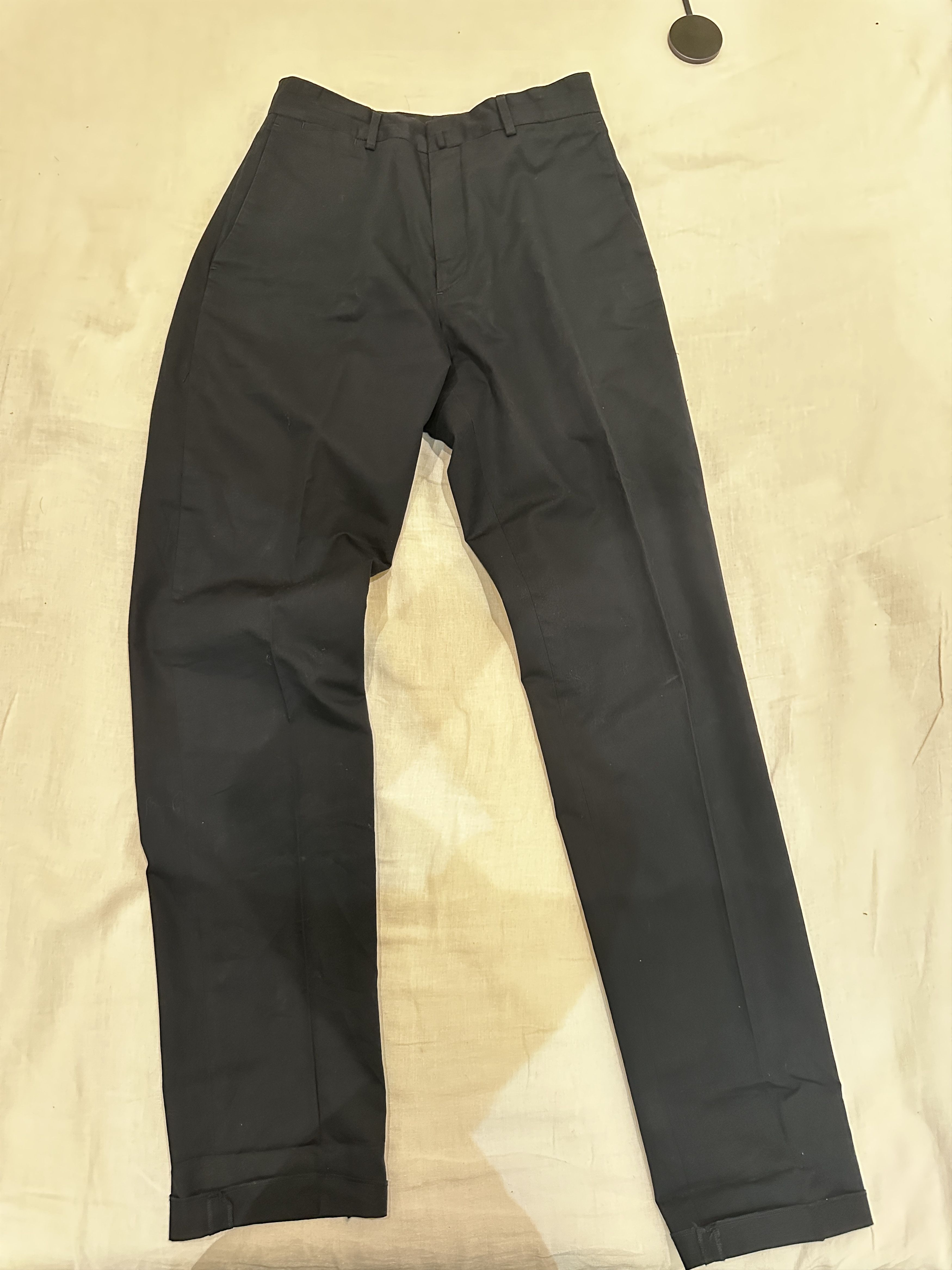 image of Acne Studios Pleated Linen Cotton Blend Pants in Navy, Men's (Size 29)