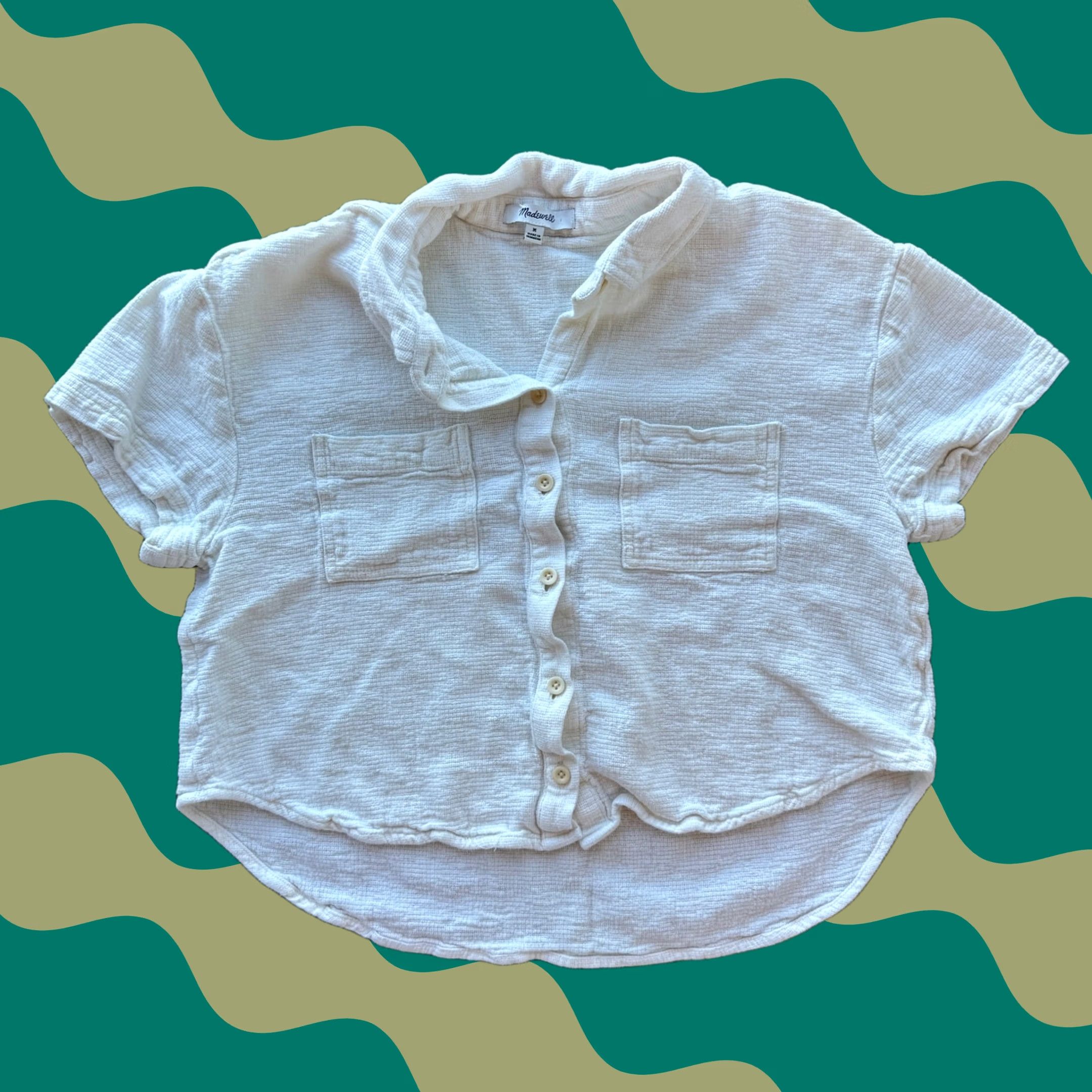 Madewell VINTAGE Madewell Cream Beige Short Sleeve Button Up Blouse M Women Size M / US 6-8 / IT 42-44 - 1 Thumbnail