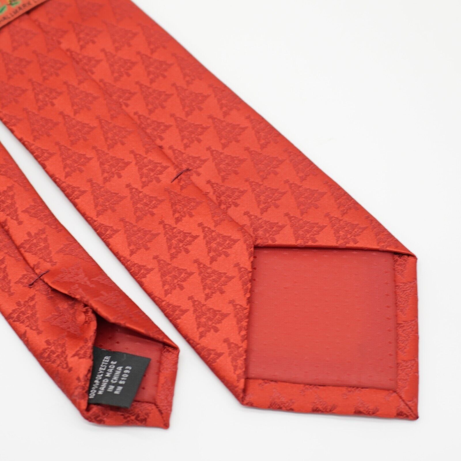 Vintage Yule Tie Greetings Hallmark Red Christmas Tree Woven Polyest Size ONE SIZE - 5 Thumbnail