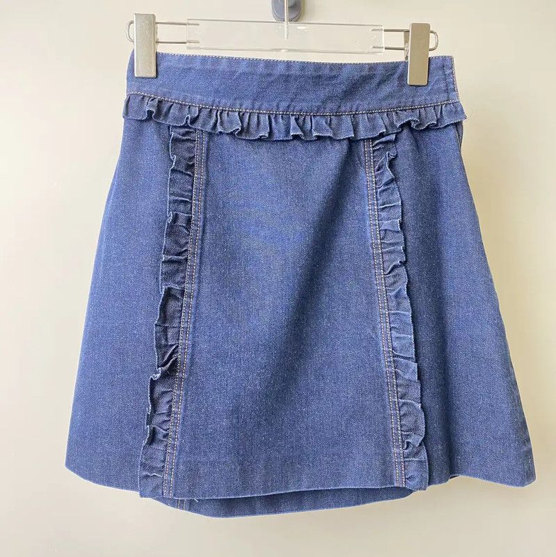 Miu Miu Miu Miu Light Blue Ruffled Cotton Skirt 0089 Size 23" - 1 Thumbnail