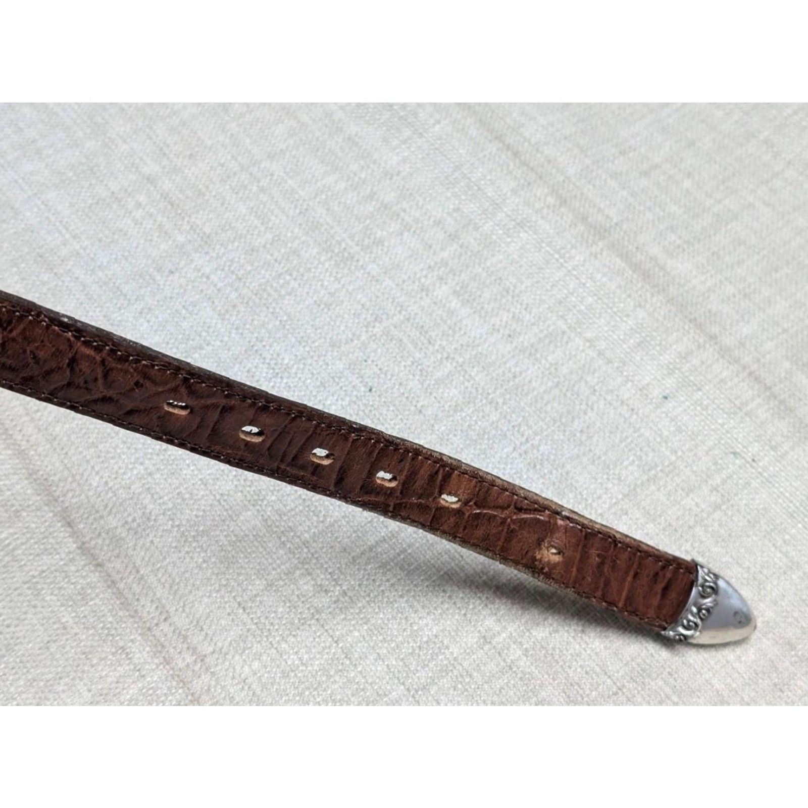 Vintage VINTAGE Nocona USA made concho belt 28 western leather brown crocodile alligator print belt Mens Size 28 - 4 Thumbnail