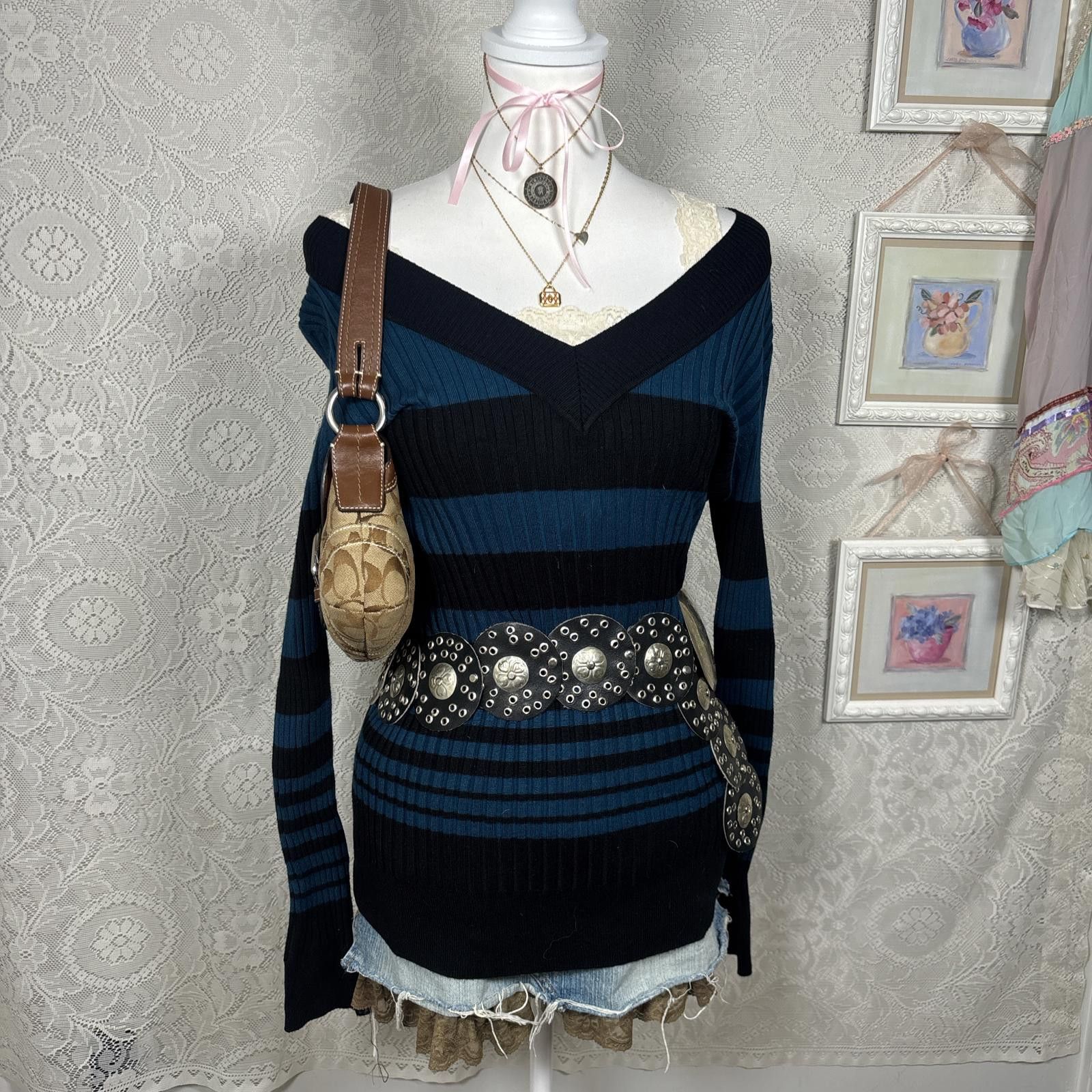 Other y2k fitted deadstock striped grunge sweater Size XL / US 12-14 / IT 48-50 - 1 Thumbnail