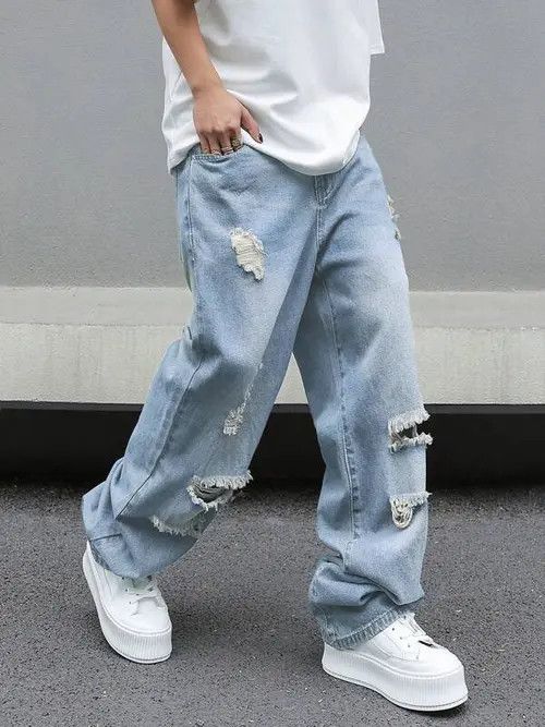 Jean Distressed Baggy Denim Jeans Ripped Size US 32 / EU 48 - 1 Thumbnail