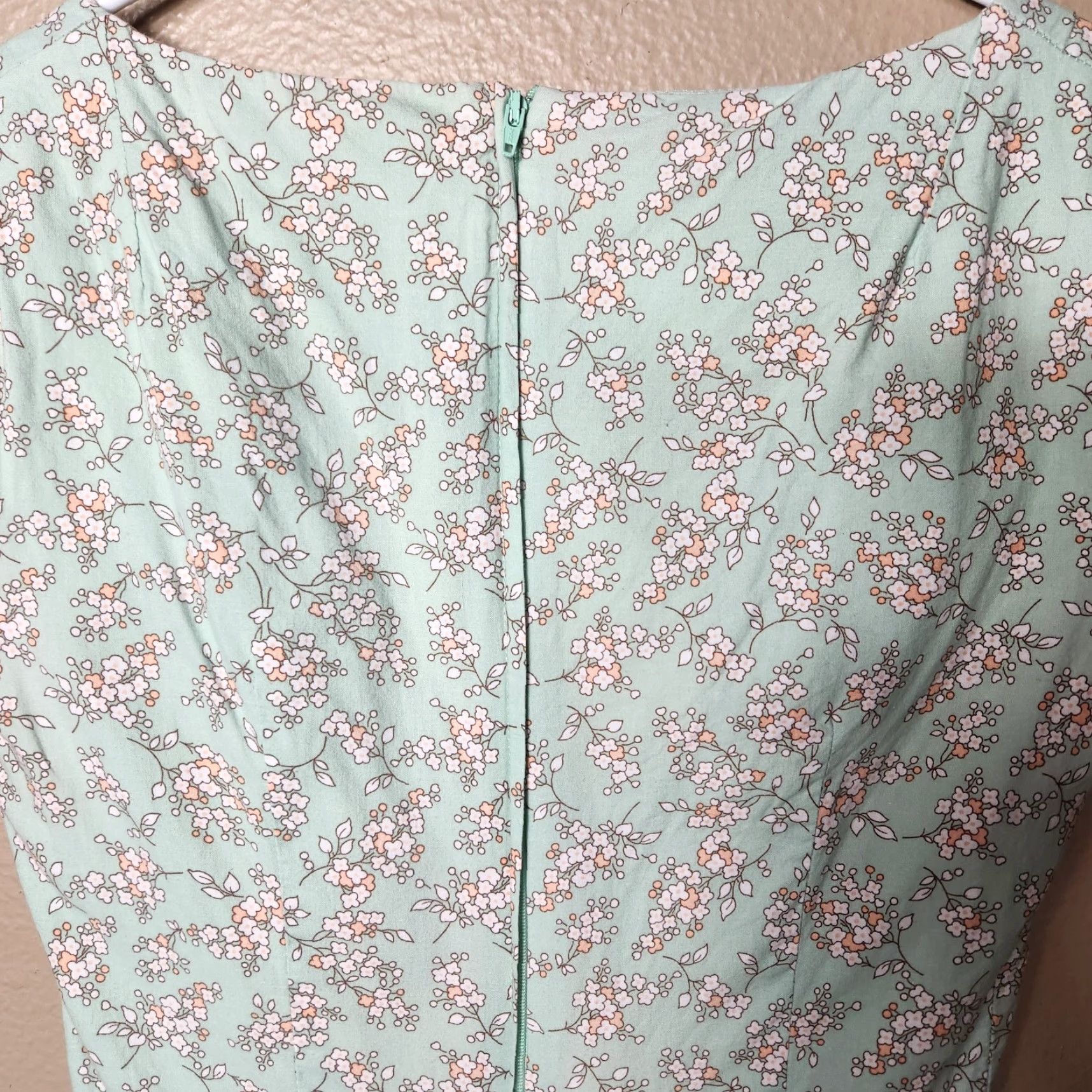 Apple Shabby Apple Mint Green Floral Cap Sleeve Boatneck Cotton Dress-Size 6 Women Casual Knee Length Size M / US 6-8 / IT 42-44 - 5 Thumbnail