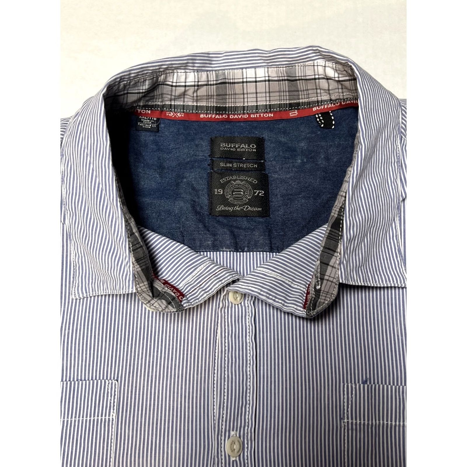 Buffalo David Bitton Buffalo David Bitton Shirt Men’s XXL Blue White Pinstriped Savior X Slim Stretch Button Up Long Sleeve Size US XXL / EU 58 / 5 - 6 Thumbnail