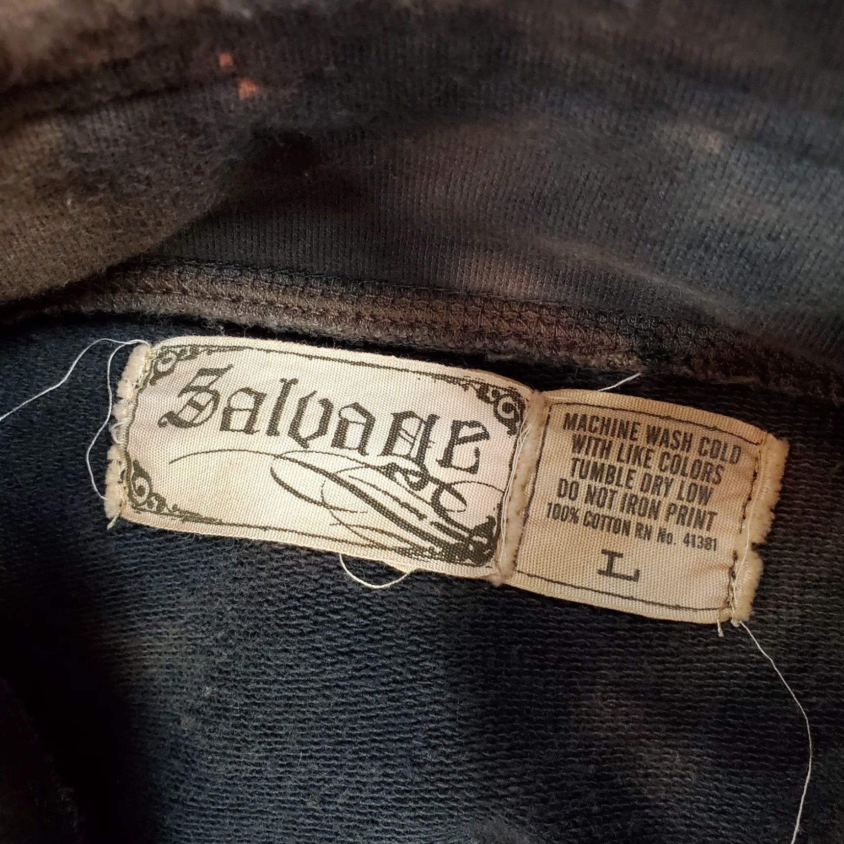 Vintage Salvage Mens Large Black Hoodie Pullover Sweatshirt Jacket Casual Grunge Y2K Full Zip Size US L / EU 52-54 / 3 - 8 Thumbnail