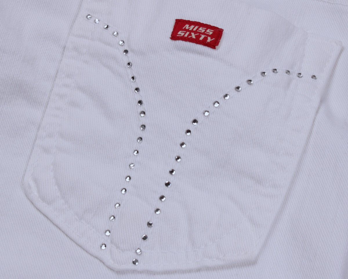 Miss Sixty × Vintage MISS SIXTY Y2K Vintage Wide Leg Rhinestone White Denim Jeans Size 32" / US 10 / IT 46 - 15 Thumbnail