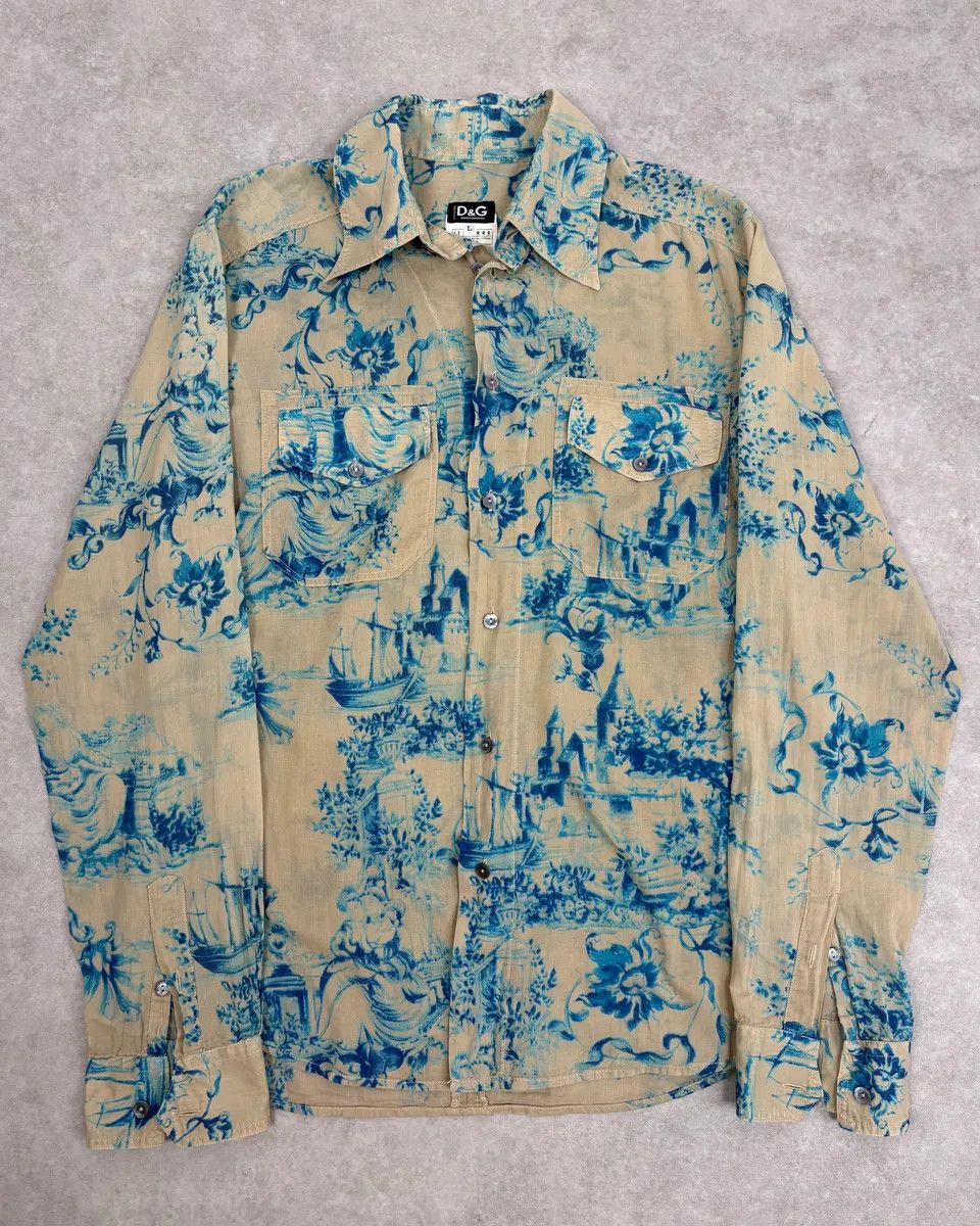 Dolce & Gabbana SS2004 Dolce & Gabbana Beige & Blue Floral Shirt Size US M / EU 48-50 / 2 - 1 Thumbnail
