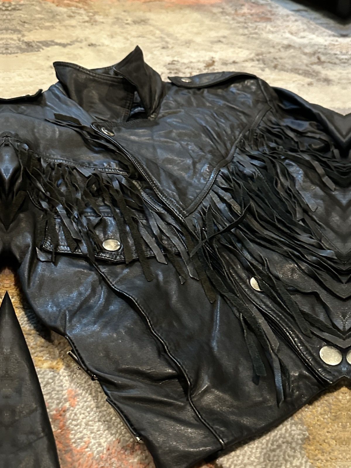 Other × Vintage Vintage Chia Fringe Leather Motorcycle Jacket Size US M / EU 48-50 / 2 - 4 Thumbnail