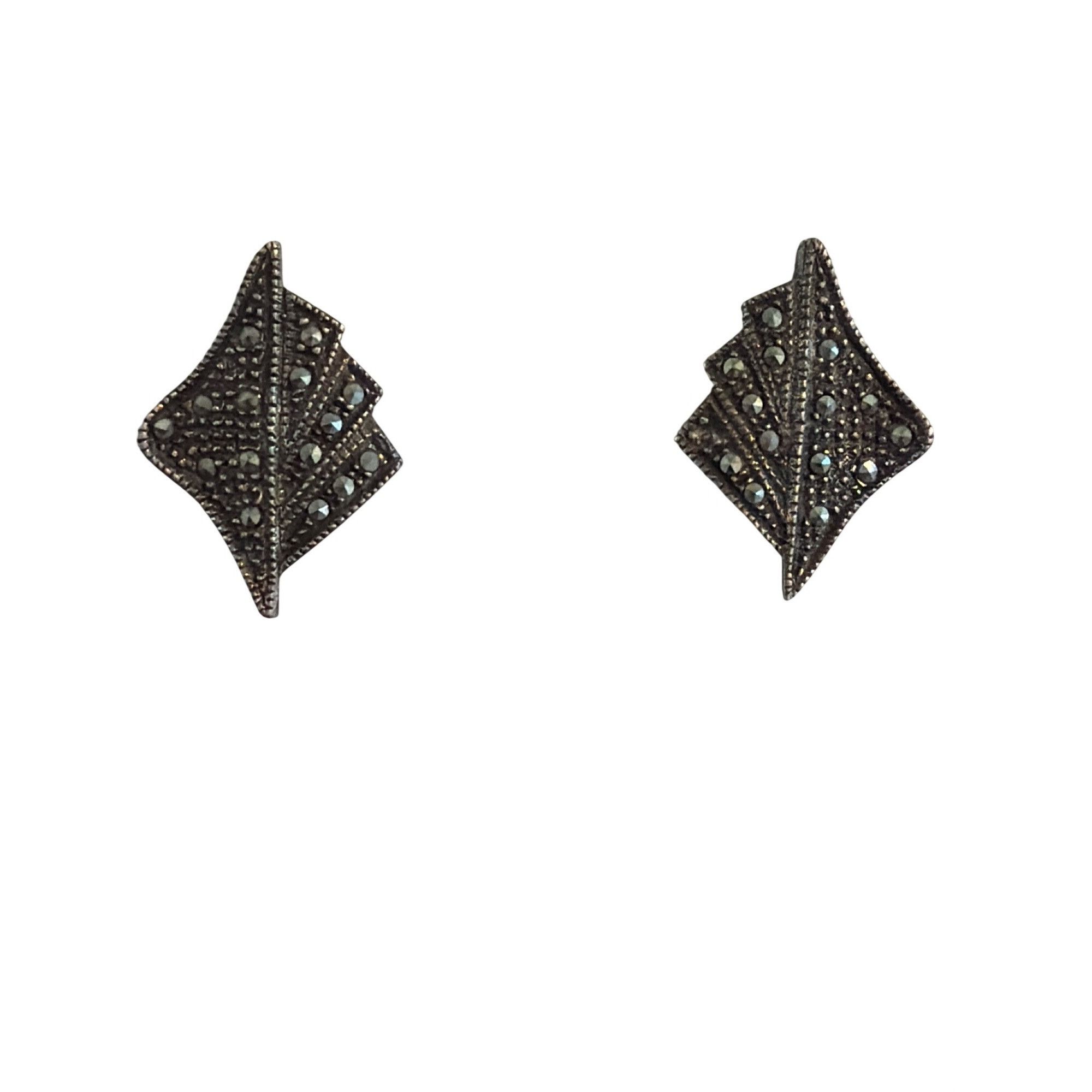 Other Vtg Sterling Silver Marcasite Leaf Pierced Earrings Fan MCM Size ONE SIZE - 1 Thumbnail
