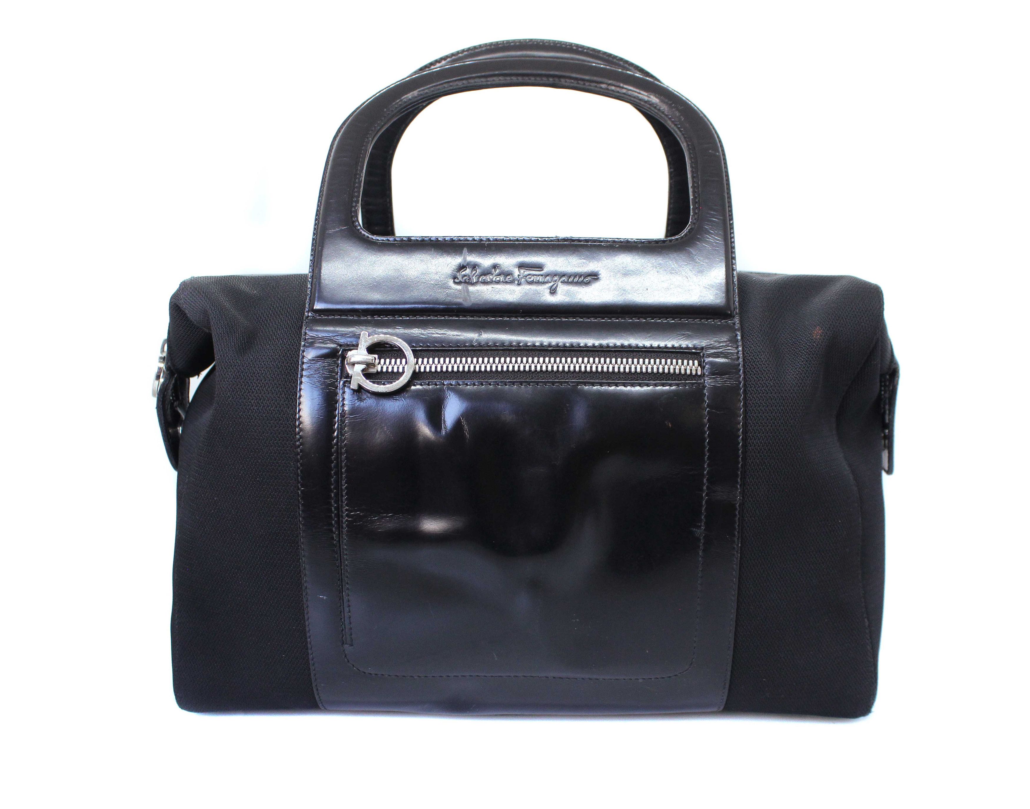 Salvatore Ferragamo 00S Logo Leather Cotton Hand Bag Vintage Size ONE SIZE - 1 Thumbnail