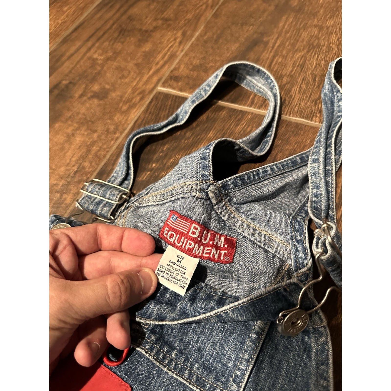 Equipment VINTAGE BUM Equipment Bib Overalls Denim Blue 90s Women's M Medium Jeans Cargo Pocket 5-Pocket Design Buckle Button Size 32" / US 10 / IT 46 - 6 Thumbnail