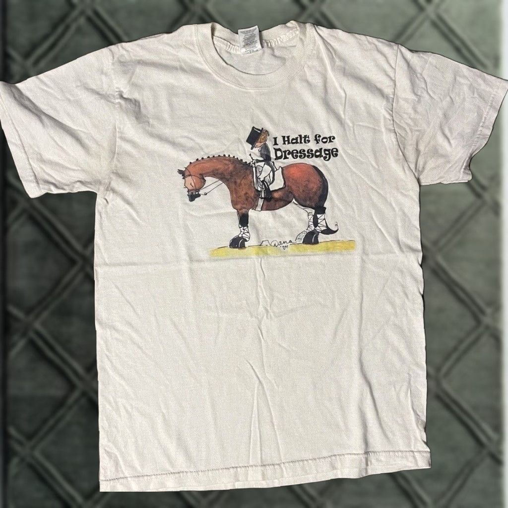 Jerzees VINTAGE 2004 I Halt For Dressage Horse Riding T-Shirt Y2K Medium Shirt Mens M White Horse 2004 I Halt For Dressage Size US M / EU 48-50 / 2 - 1 Thumbnail