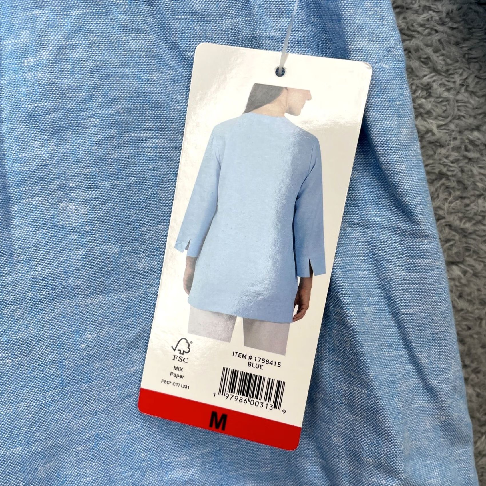 Lands' End Lands' End Top Womens Medium Blue Tunic Linen Blend V-Neck 3/4 Sleeve Pullover Casual Shirt Blouse Tunic Beach Preppy Size M / US 6-8 / IT 42-44 - 5 Thumbnail