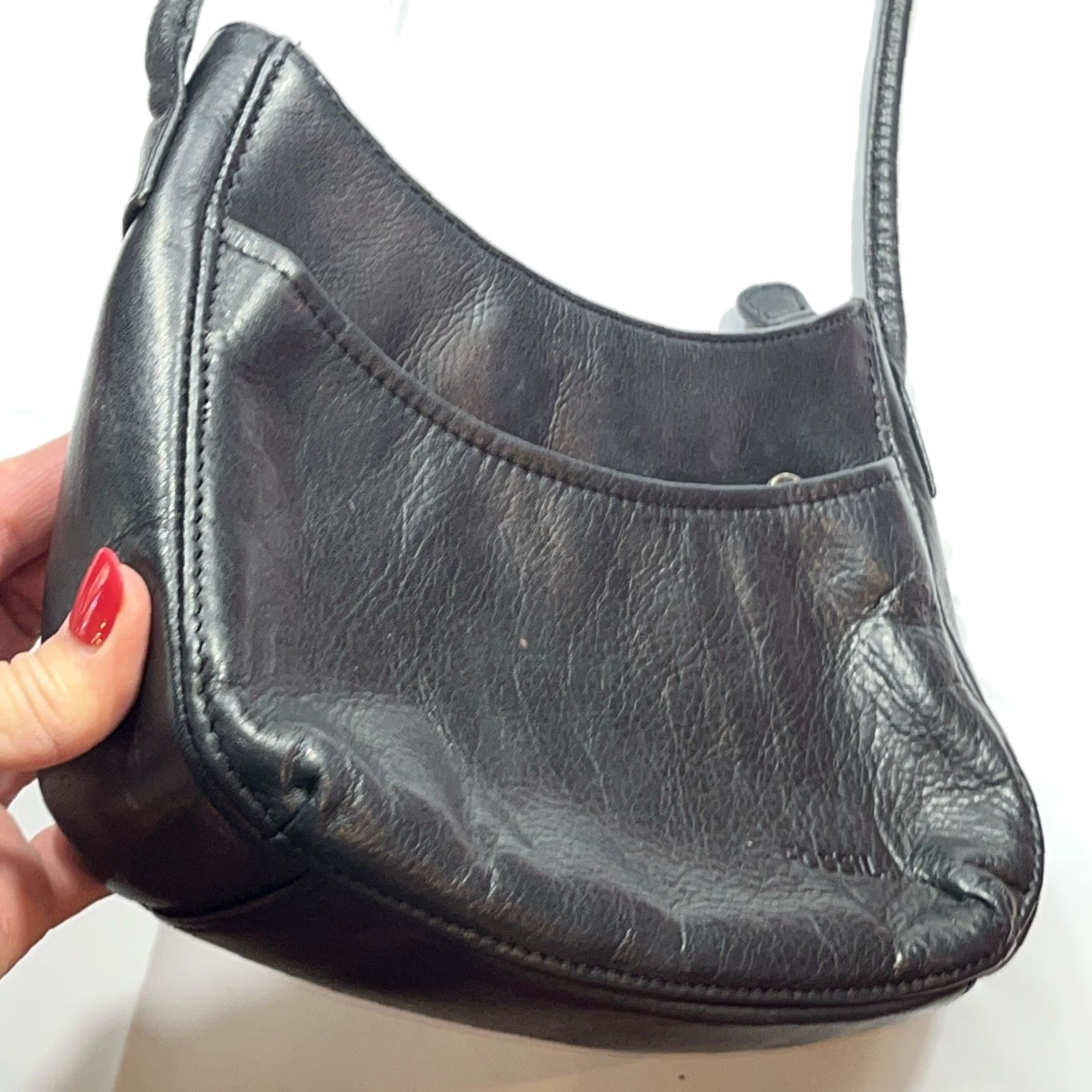 Fossil VINTAGE Fossil Crossbody Bag Ladies Small Pebbled LEATHER Evening Purse Black Zip Closure Silver Hardware Dressy Size ONE SIZE - 5 Thumbnail