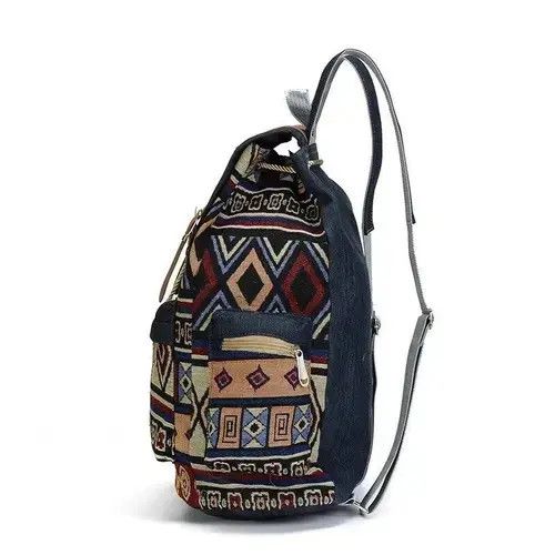VIBE Unisex Pattern Printing Canvas Backpack Size ONE SIZE - 3 Thumbnail