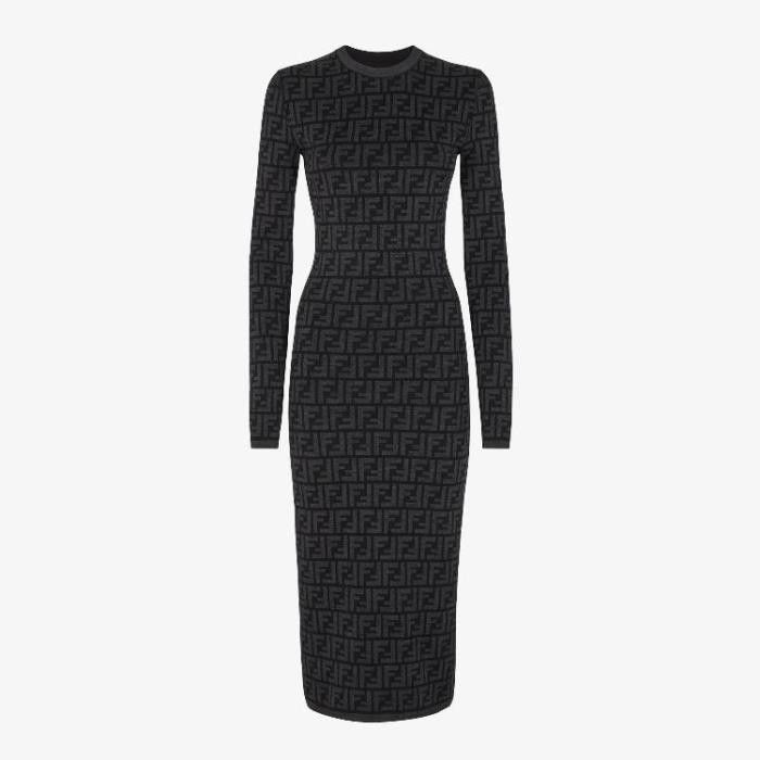 Fendi o1w1db10325 FZDB20 Maxi Dress in Black Size M / US 6-8 / IT 42-44 - 4 Thumbnail