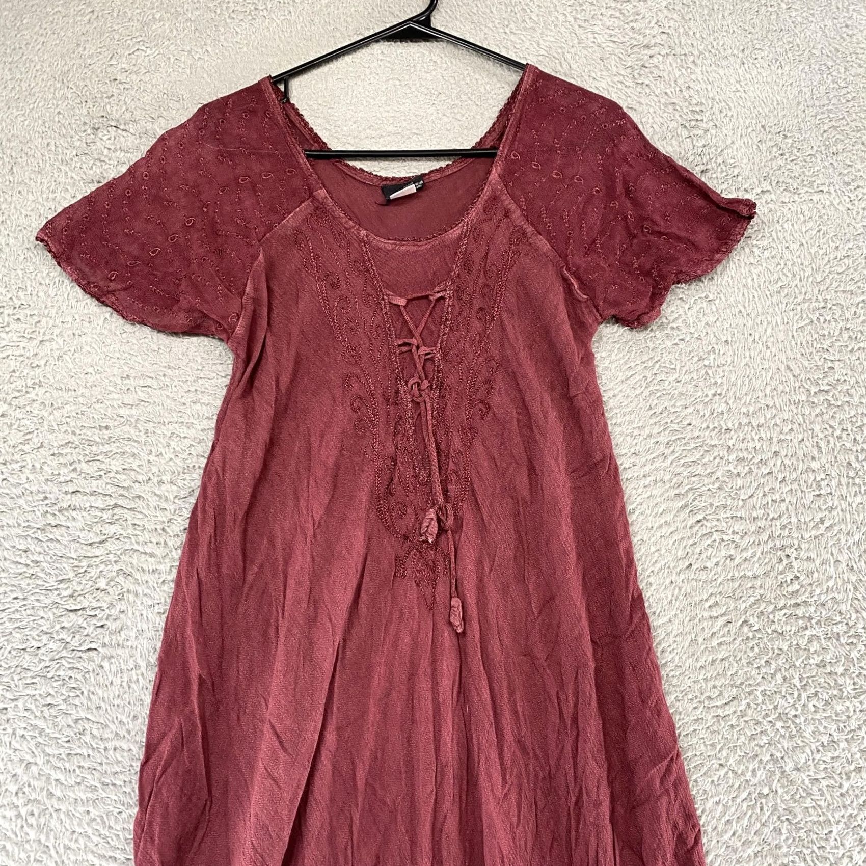 Pinko Sakkas Maxi Dress Womens Hi-Low Embroidered Boho Pink Red Flutter Sleeve Scoop Neck Adult One Size Casual Beach Size ONE SIZE - 3 Thumbnail