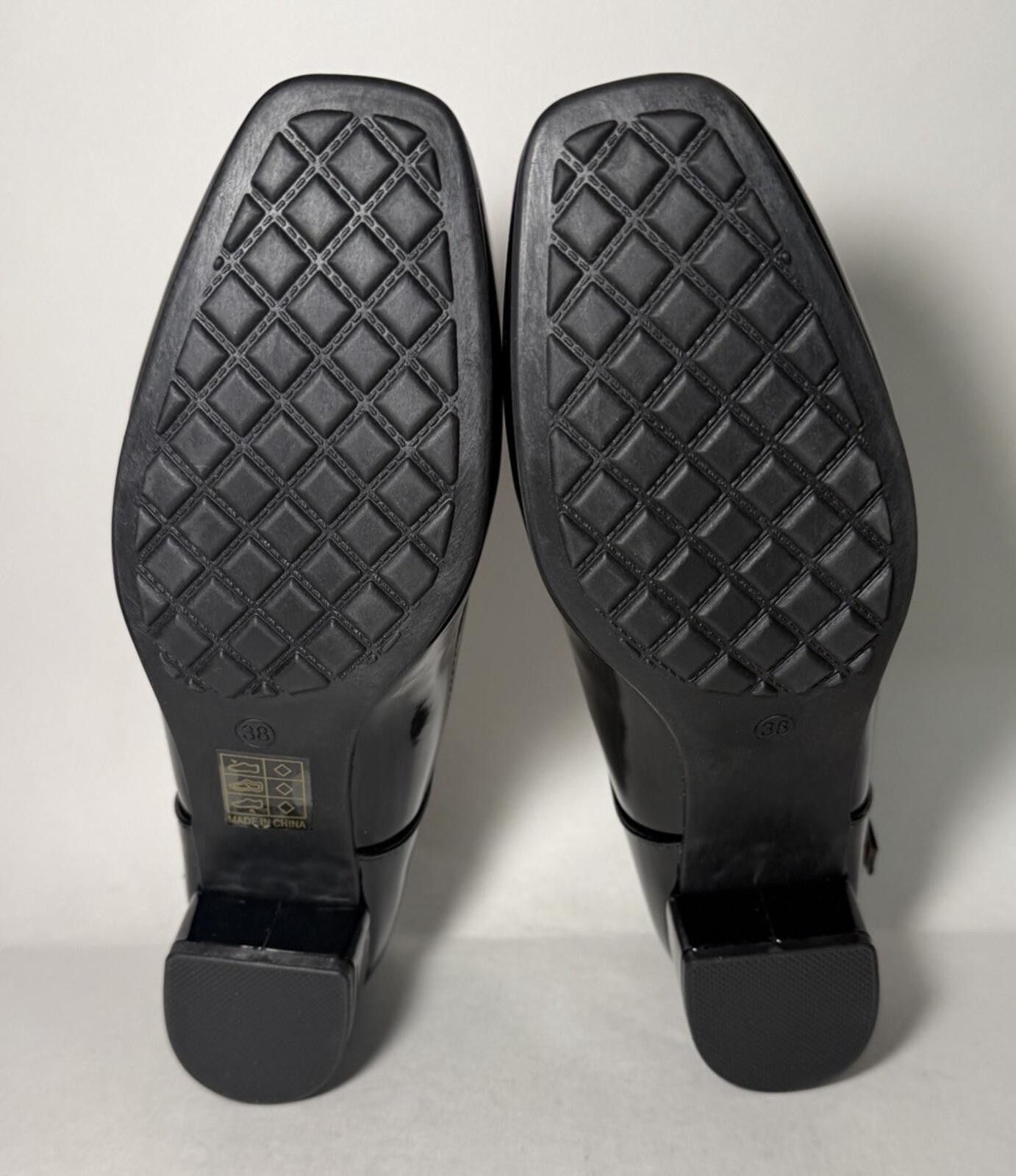 The Unbranded Brand Square Toe 1.5 inch Block Women's Heels Slip On Shiny Black Size US 7.5 / IT 37.5 - 5 Thumbnail