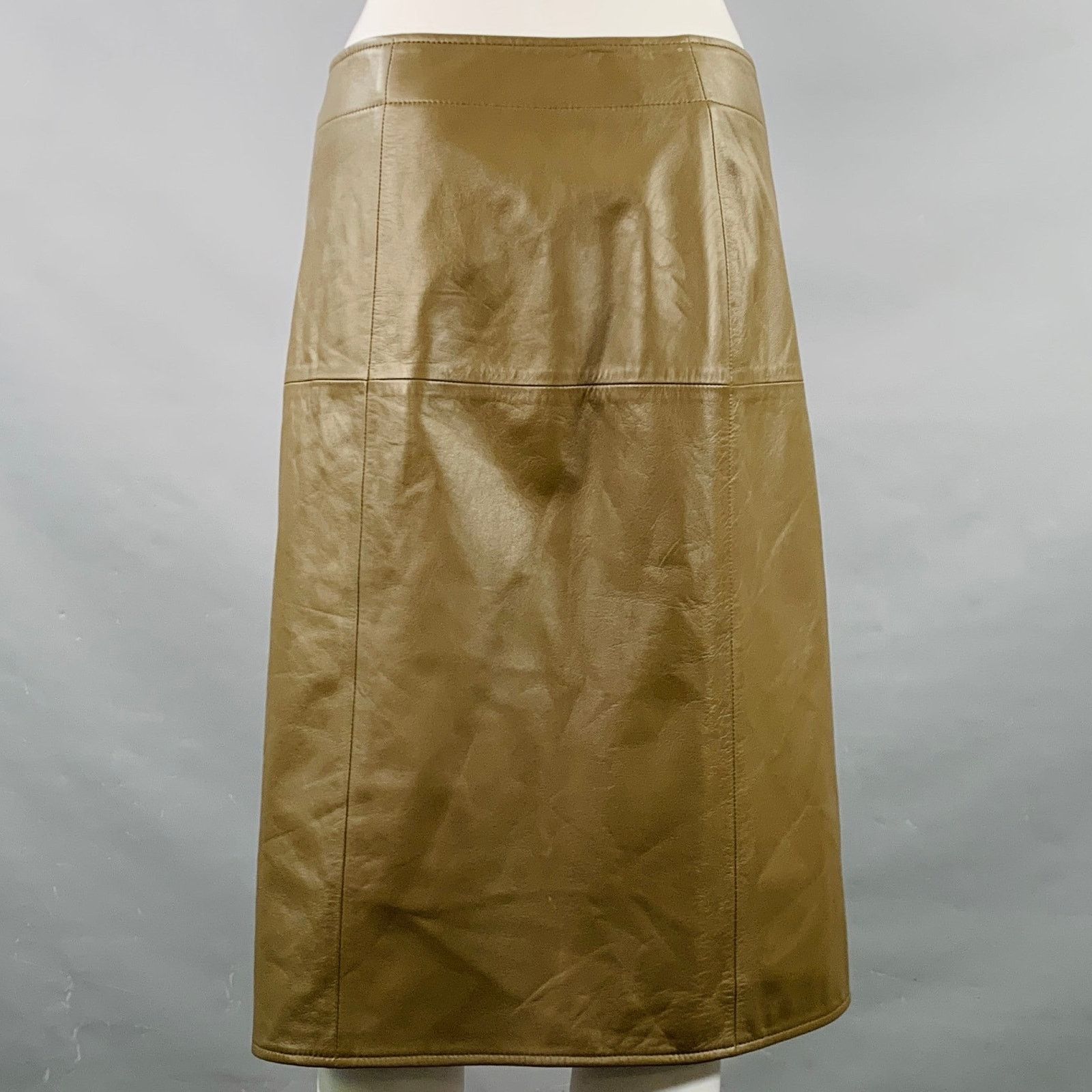 Bottega Veneta BOTTEGA VENETA 2 Green Olive Lambskin Leather Pencil Skirt Size 26" / US 2 / IT 38 - 2 Thumbnail
