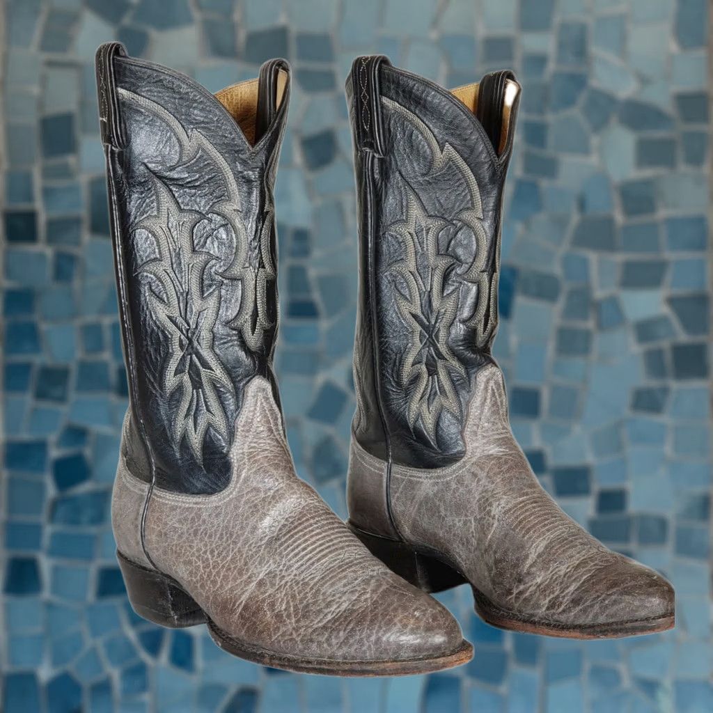 Tony Lama Tony Lama Cowboy Boots Gray Wash Goat Leather Style 6433