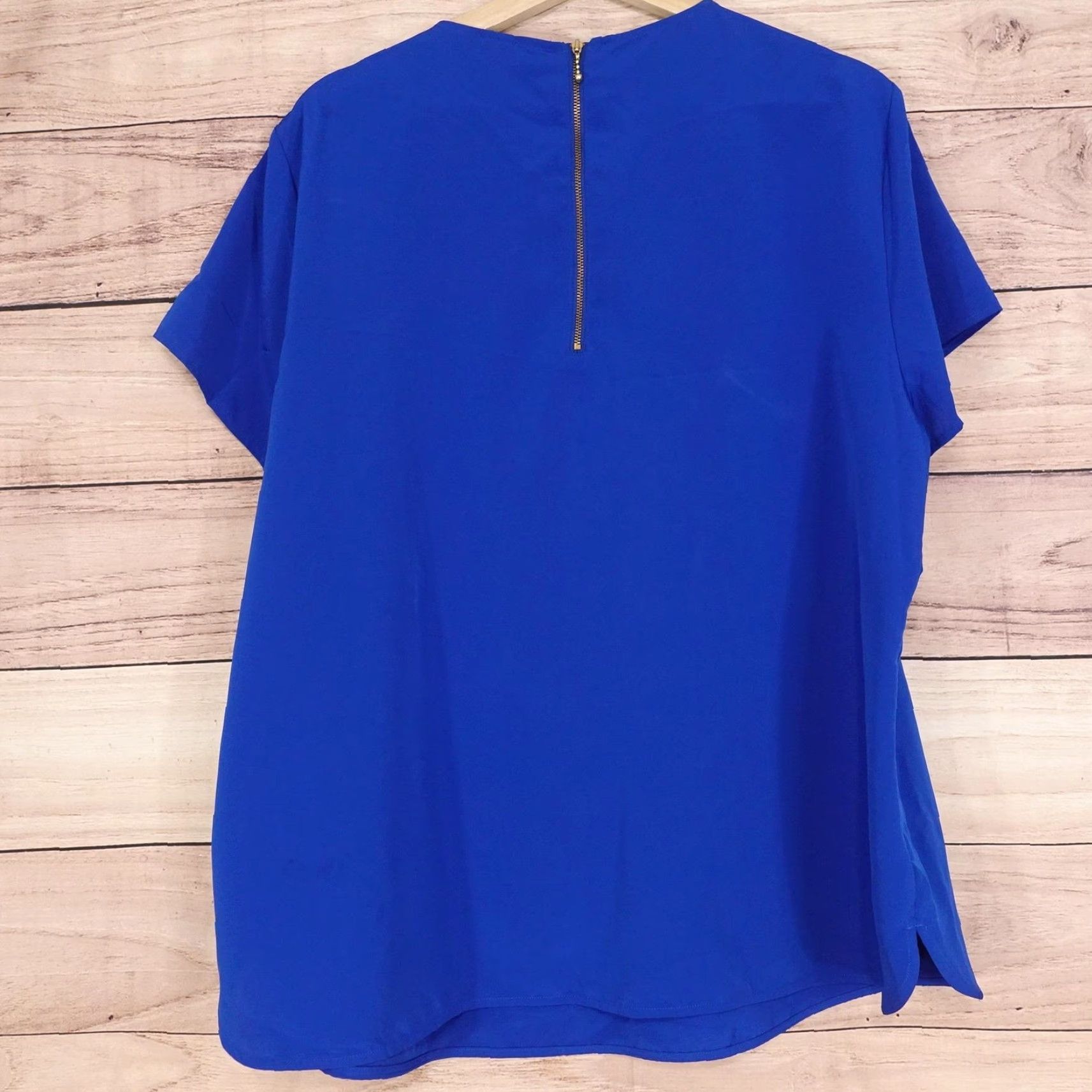 Lands' End Lands' End Blouse Womens 18W Blue Short Sleeve Pleated Zip Back Crew Neck Top Shirt Plus Size 18W Womens Size XXL / US 16-18 / IT 52-54 - 4 Thumbnail