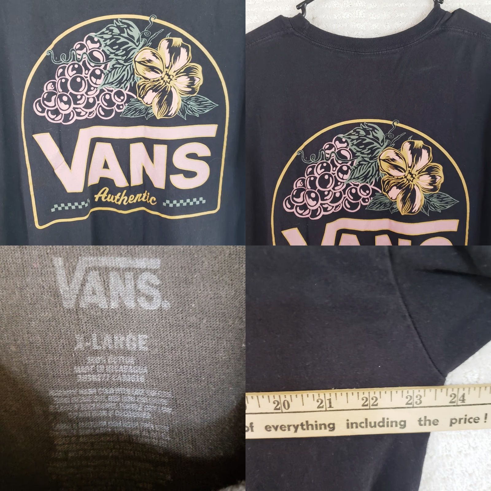 Vans VANS Off The Wall T-shirt Black XL Flowers Grapes Graphic Unisex Adults Crew Short Sleeve Jersey Cotton Pullover Casual Size XL / US 12-14 / IT 48-50 - 8 Thumbnail