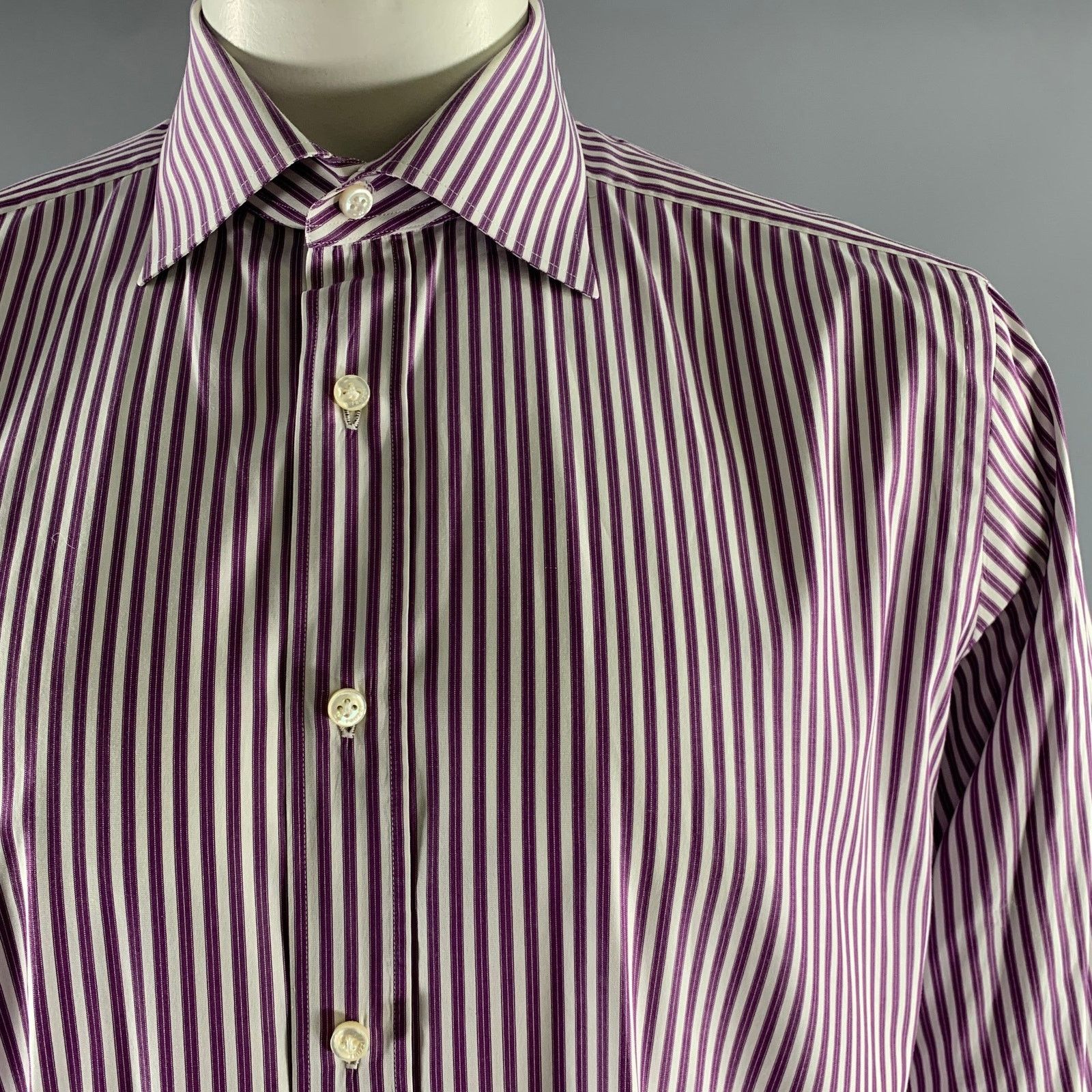 Other TRUZZI XL White Purple Stripe French Cuff Long Sleeve Shirt Size US XL / EU 56 / 4 - 2 Thumbnail