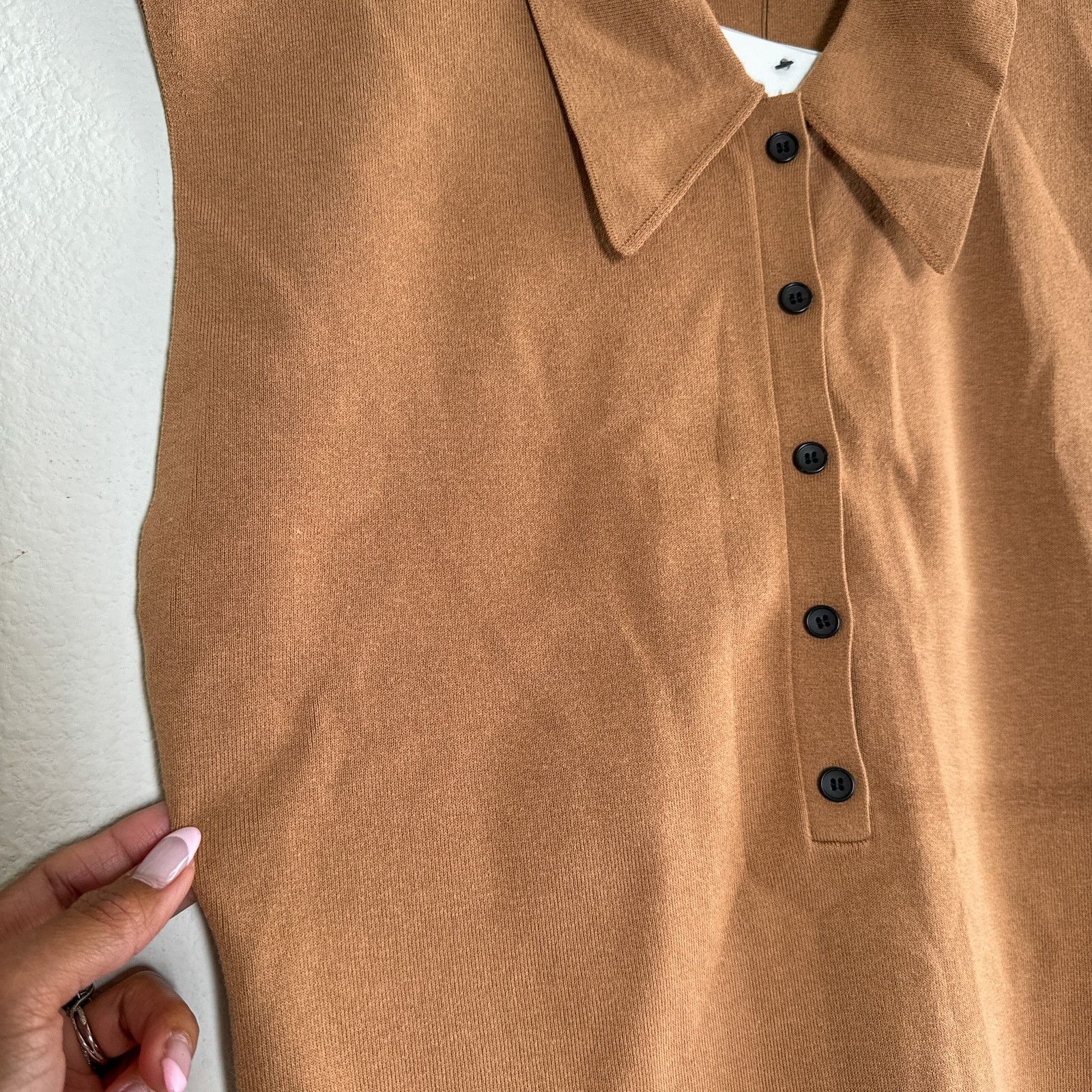 A.L.C. A.L.C. Taylor Knit Polo Collared Sweater Top Tan Size XL Size XL / US 12-14 / IT 48-50 - 4 Thumbnail