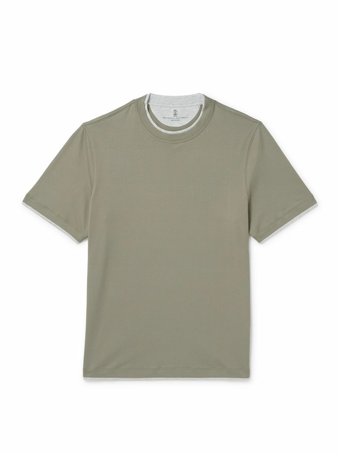 Brunello Cucinelli o1B3y1r0426 Layered Cotton-Jersey T-Shirt in Green Size US XL / EU 56 / 4 - 1 Thumbnail