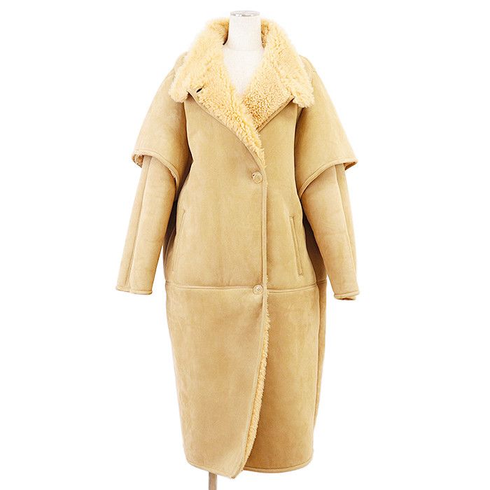Celine Celine Celine Mouton Layered Sleeve Stand Collar Lambskin Coat Leather Outerwear 2D168269F Size ONE SIZE - 1 Thumbnail