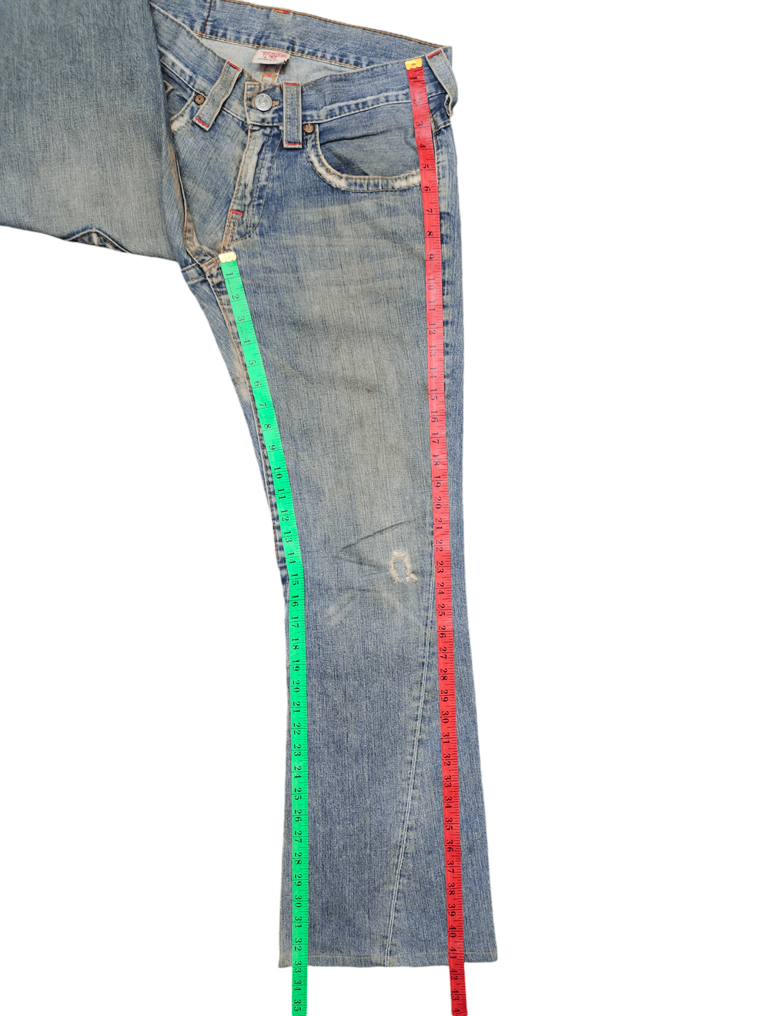 True Religion Flare Jean True Religion Leather Trim Distress Faded Bootcut Size US 31 - 12 Thumbnail