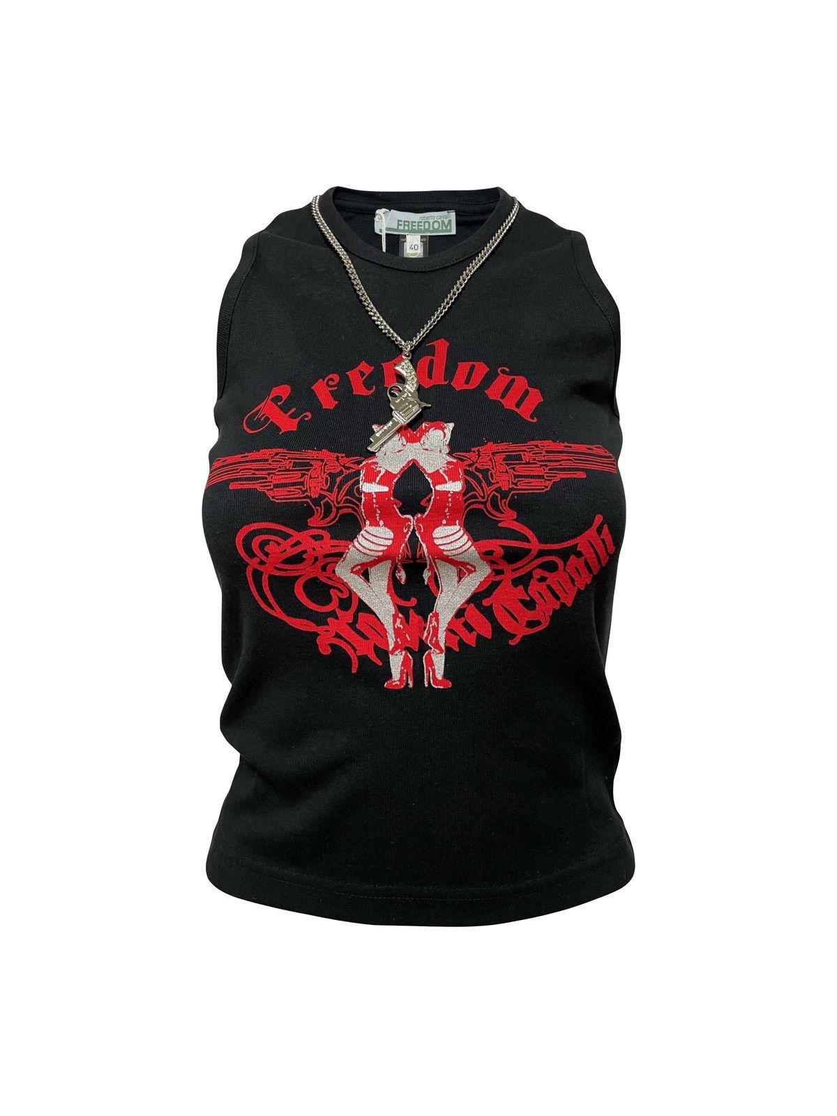 image of Roberto Cavalli "freedom" Swarovski Pistol Chain Tank Top in Black, Women's (Size Small)