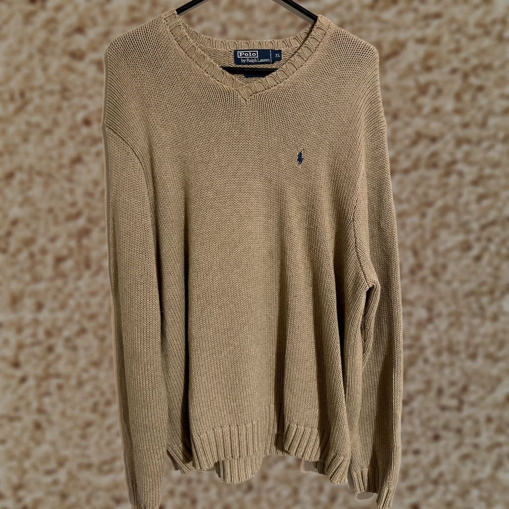 Polo Ralph Lauren VTG Polo Ralph Lauren V-Neck Cotton Knit Beige Khaki Pullover Sweater Men's XL Size US XL / EU 56 / 4 - 1 Thumbnail