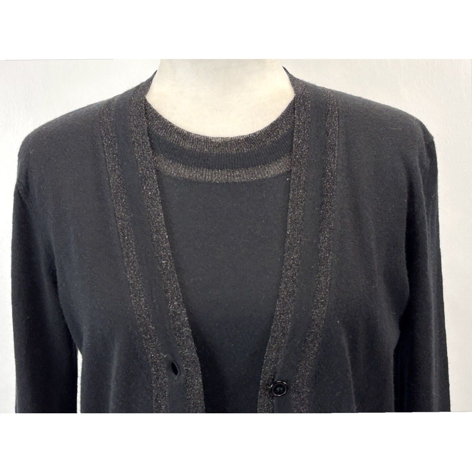 Vintage Bernard Zins Women's Cashmere Cardigan Sweater Twin Set Black Medium Classic Size M / US 6-8 / IT 42-44 - 5 Thumbnail