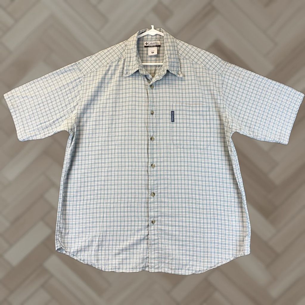 Vintage Columbia Men's Short Sleeve Plaid Cotton Shirt XL Casual Travel Workwear Blue Gray Size US XL / EU 56 / 4 - 1 Thumbnail