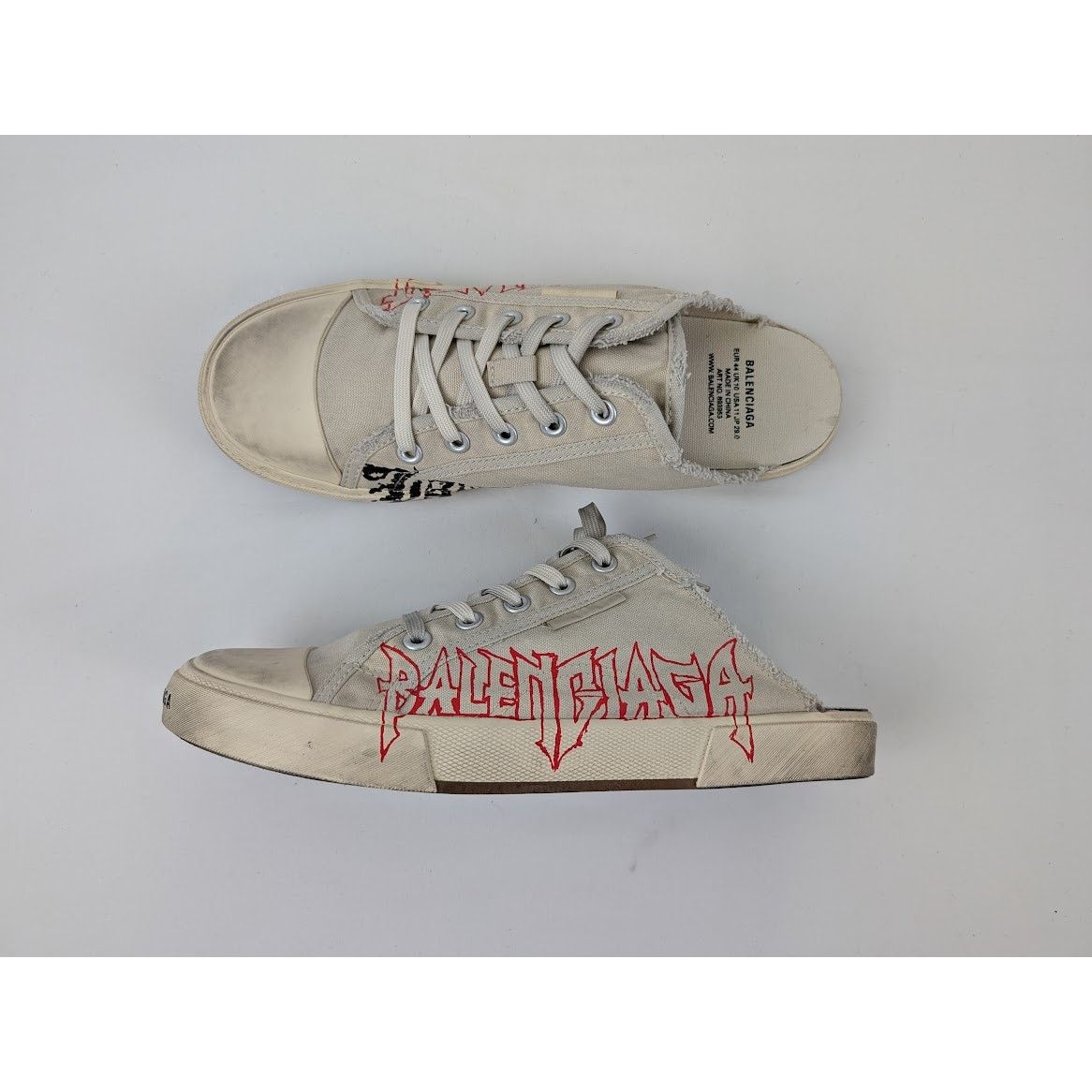 Balenciaga o1rshd1 Dest Canvas Paris Mule in White/Red/Black Size US 11 / EU 44 - 1 Thumbnail