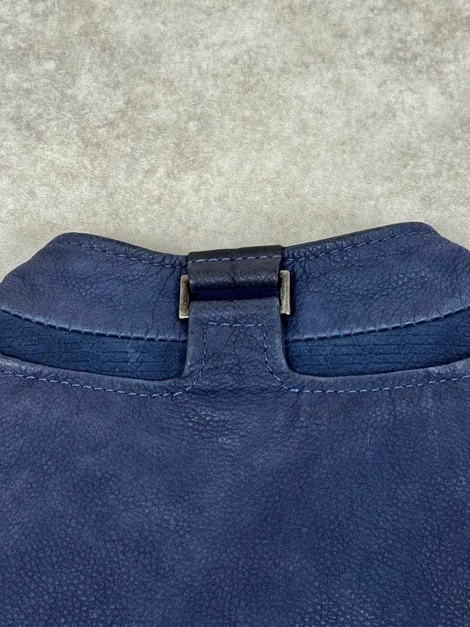 Versace 2000s Versace Navy Biker Leather Jacket Size US M / EU 48-50 / 2 - 11 Thumbnail