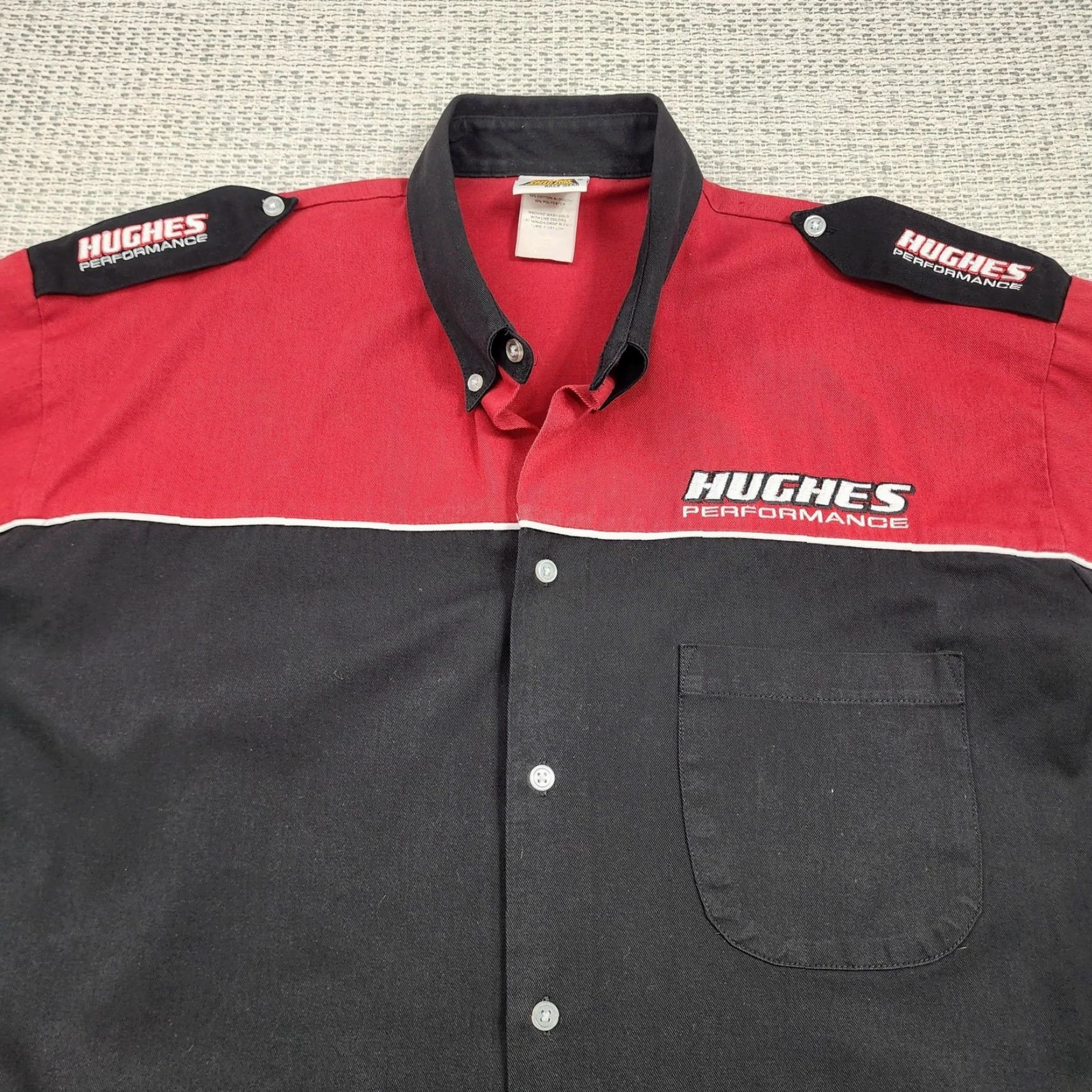 Vintage Hughes Performance Shirt Mens 2XL Red Black Snap Front Pit Crew Work Embroidered Size US XXL / EU 58 / 5 - 6 Thumbnail