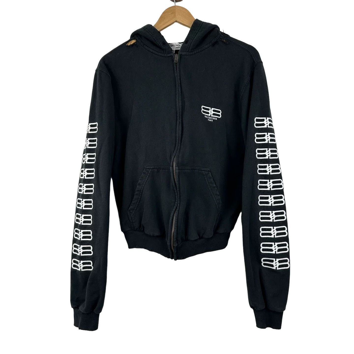 Balenciaga Balenciaga BB Embroidered Distressed Zip Hoodie XS Size US XS / EU 42 / 0 - 1 Thumbnail